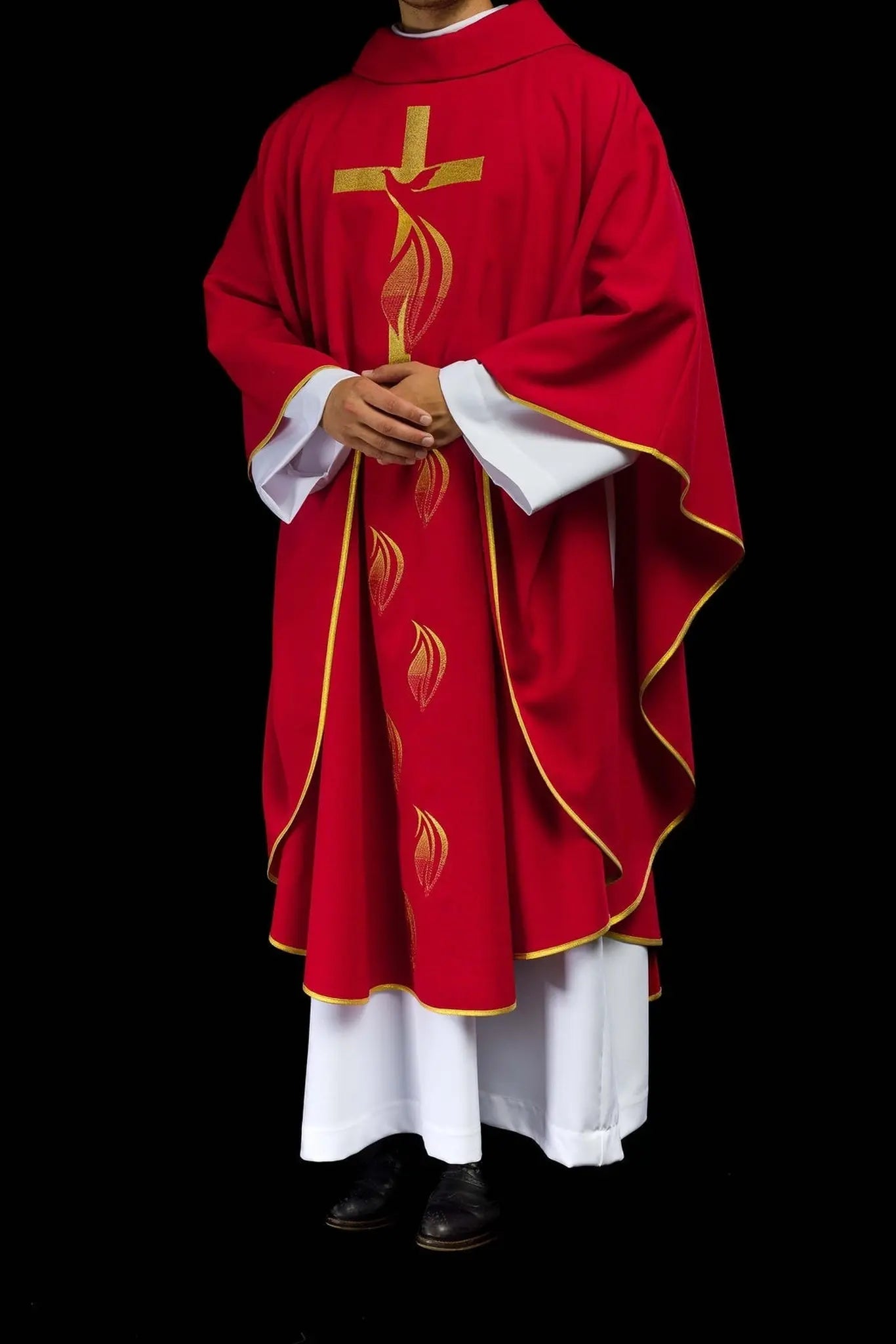 Red chasuble with Holy Spirit embroidery