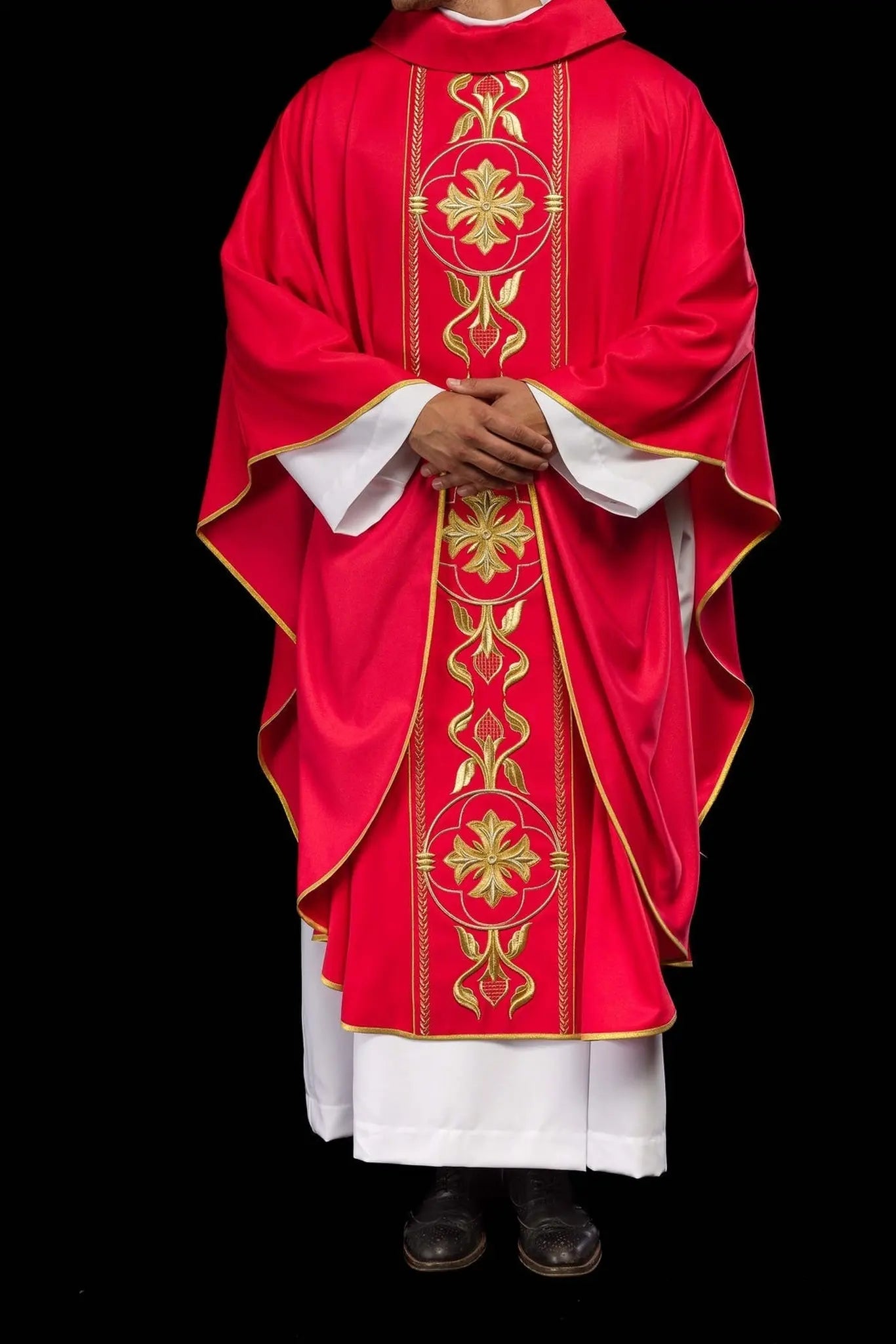 Embroidered Red Chasuble with Decorative Band