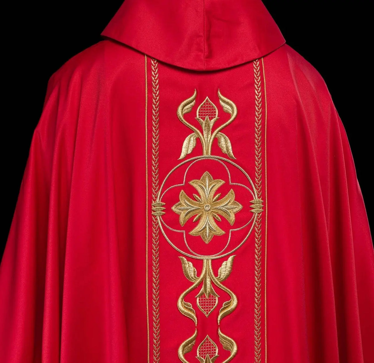 Embroidered Red Chasuble with Decorative Band