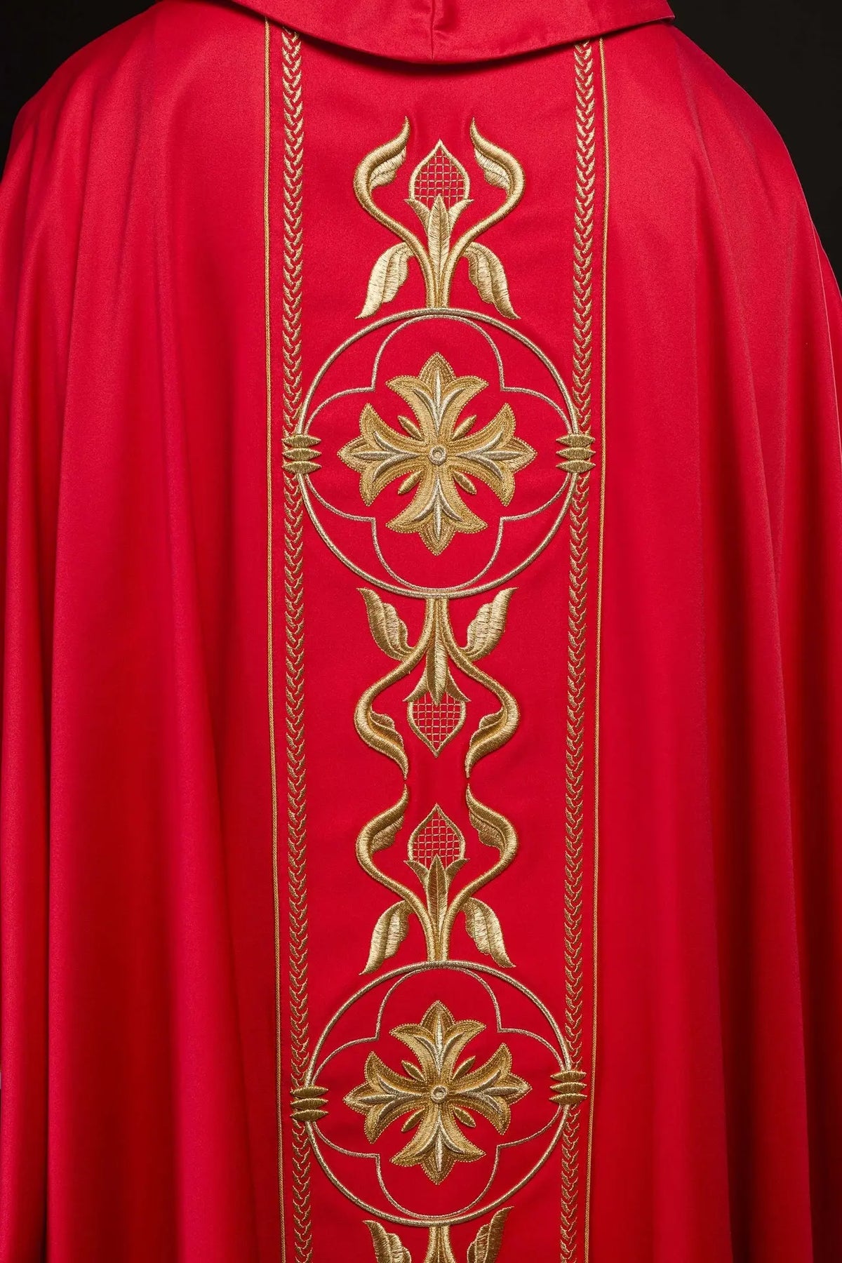 Embroidered Red Chasuble with Decorative Band