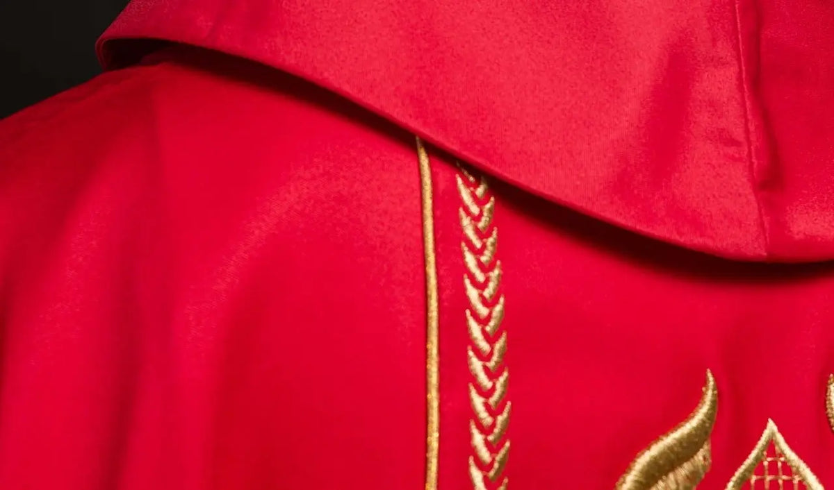 Embroidered Red Chasuble with Decorative Band