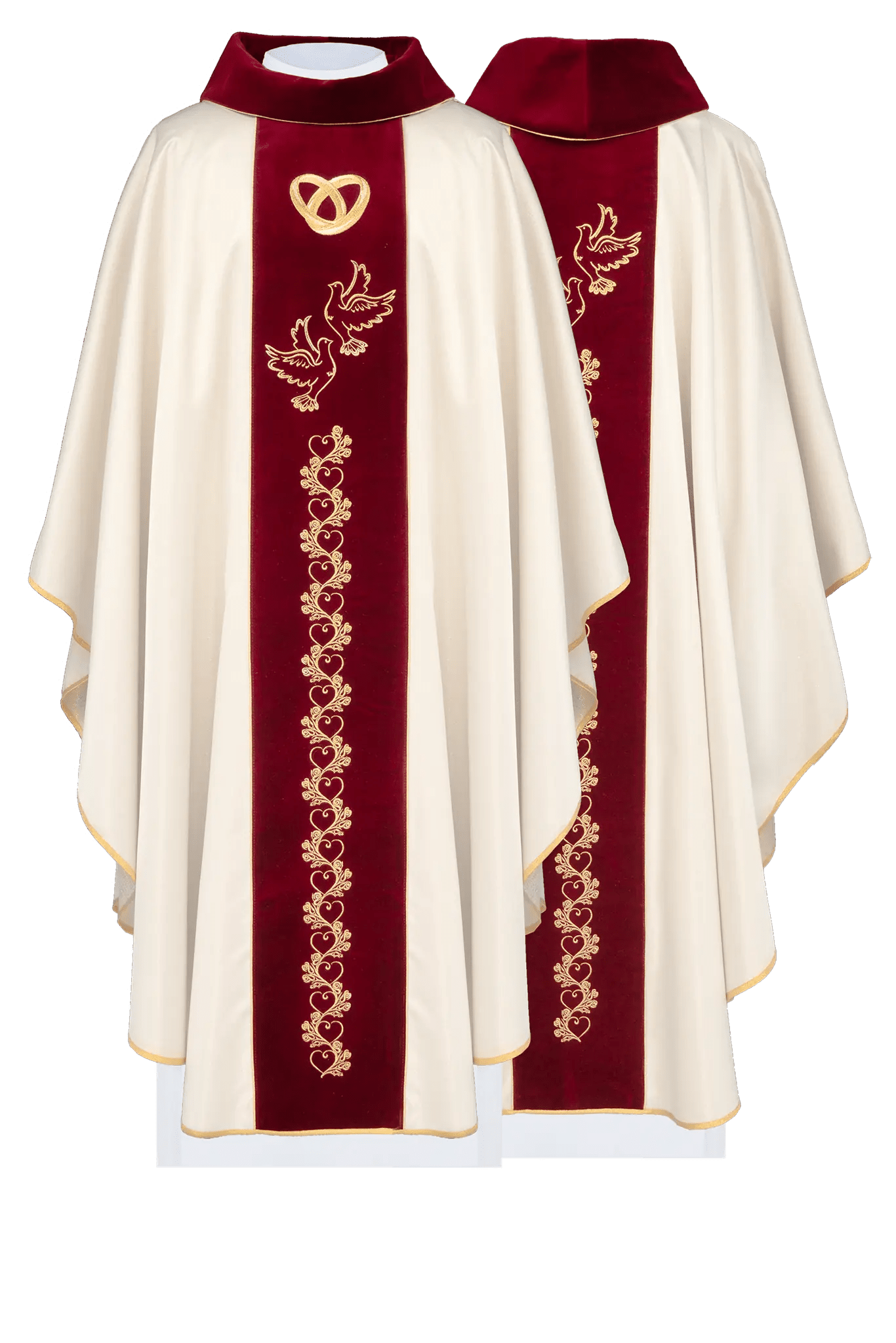 Chasuble de mariage en écru avec ceinture en velours rouge