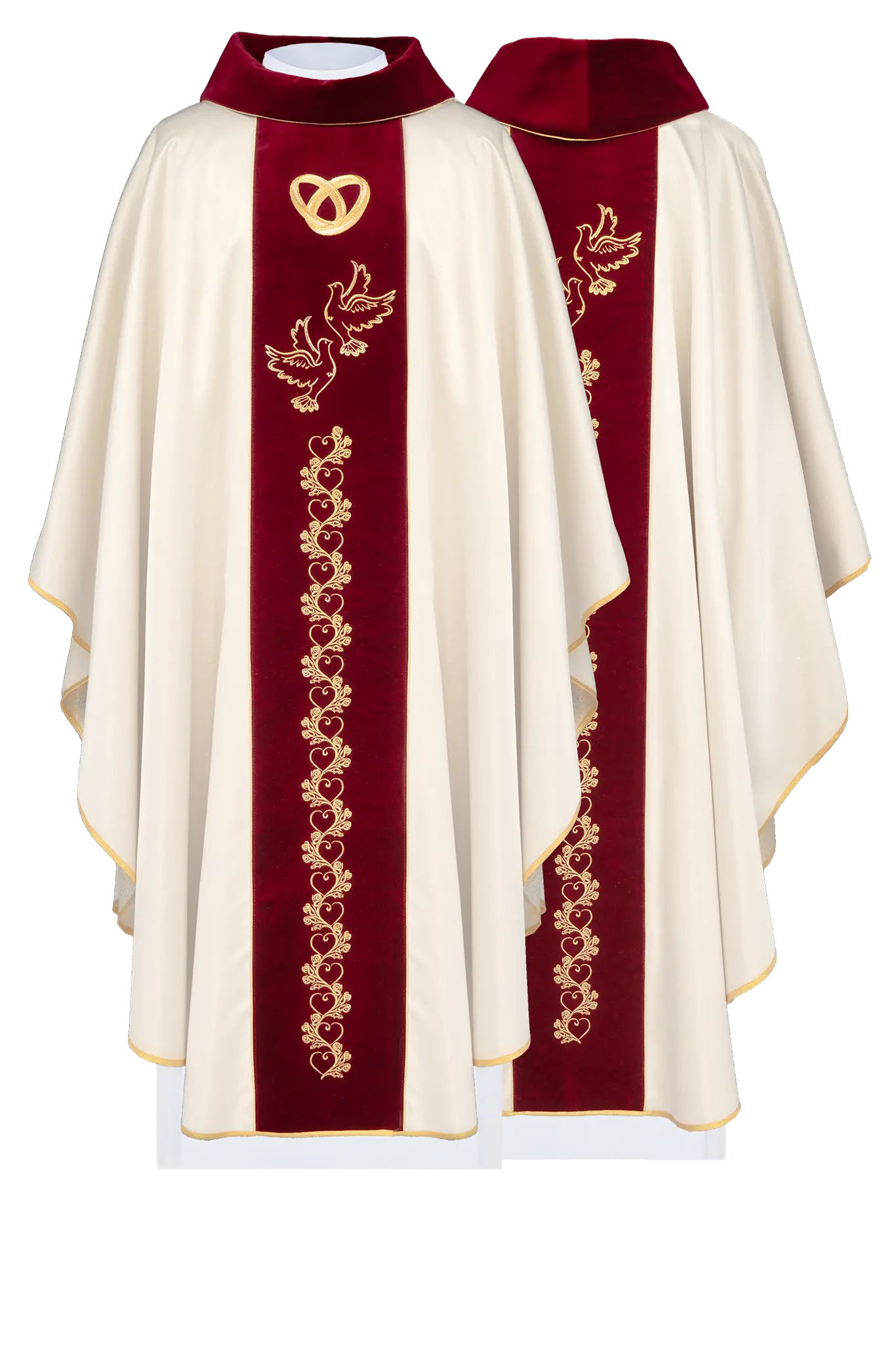 Wedding Chasuble in Ecru with Red Velvet Sash