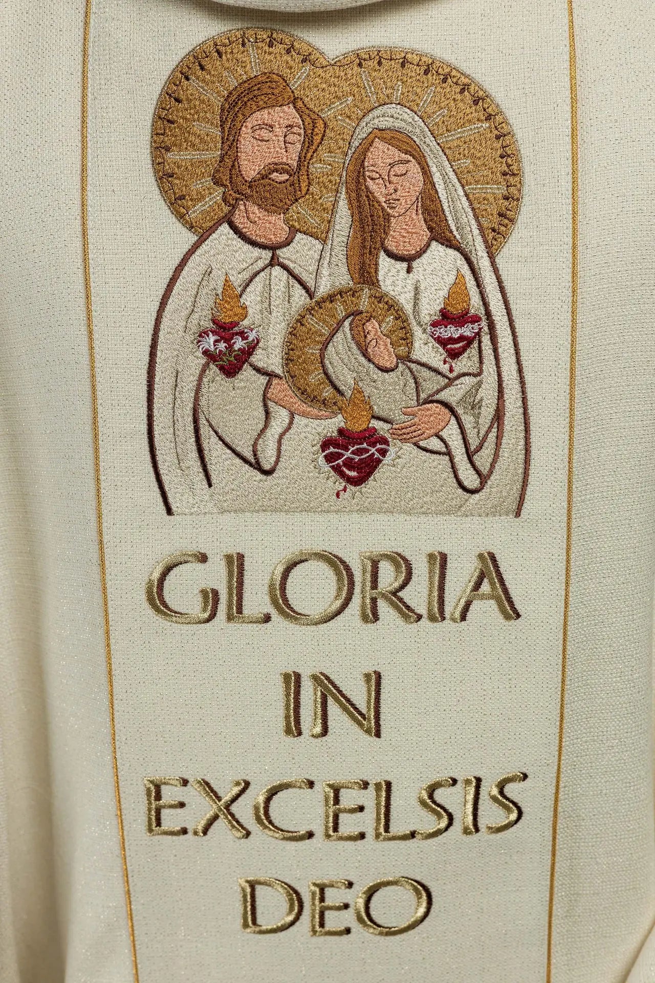 Embroidered chasuble for Christmas with the image of the Holy Family