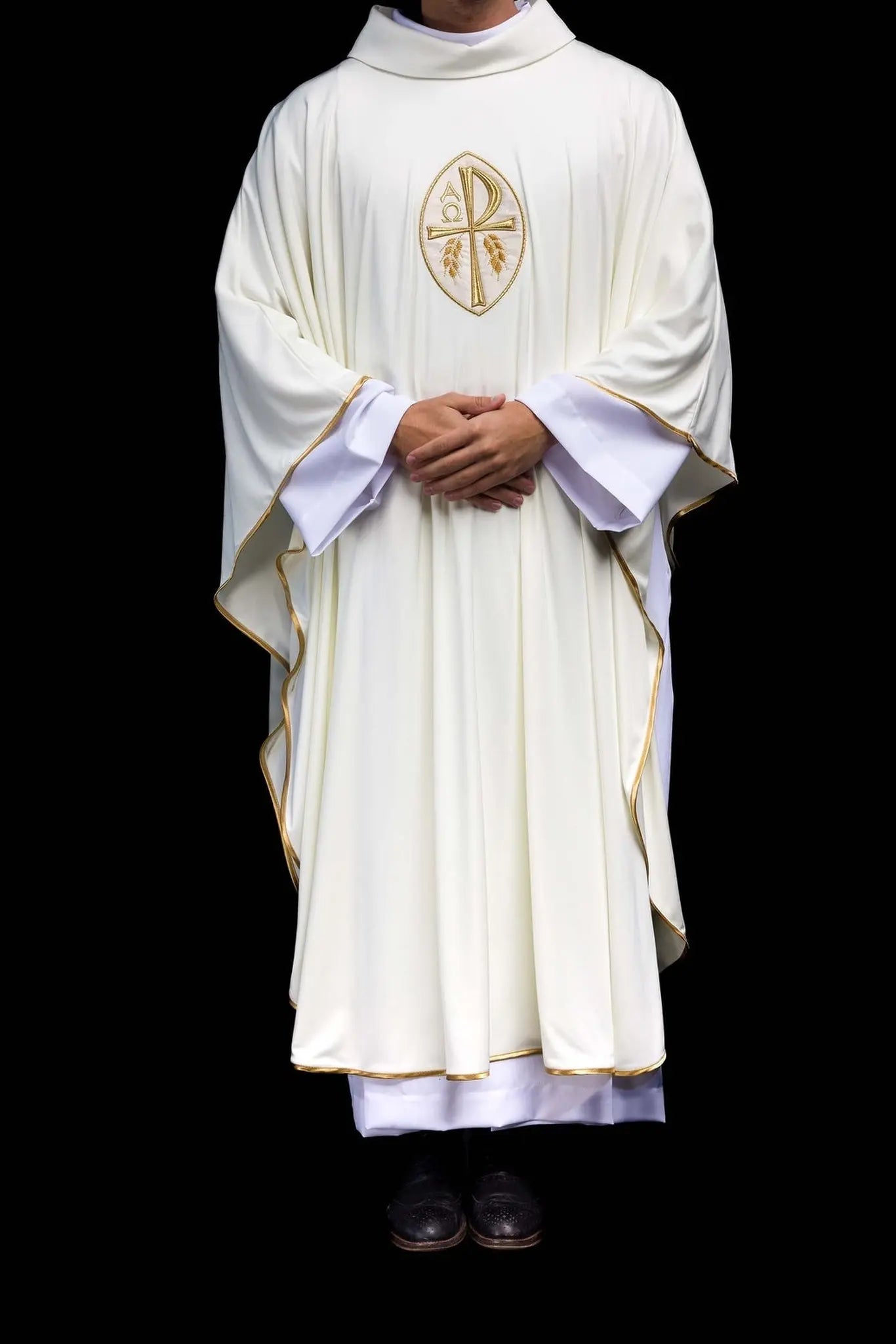 Chasuble brodée Croix écrue légère tricotée SACROLITE