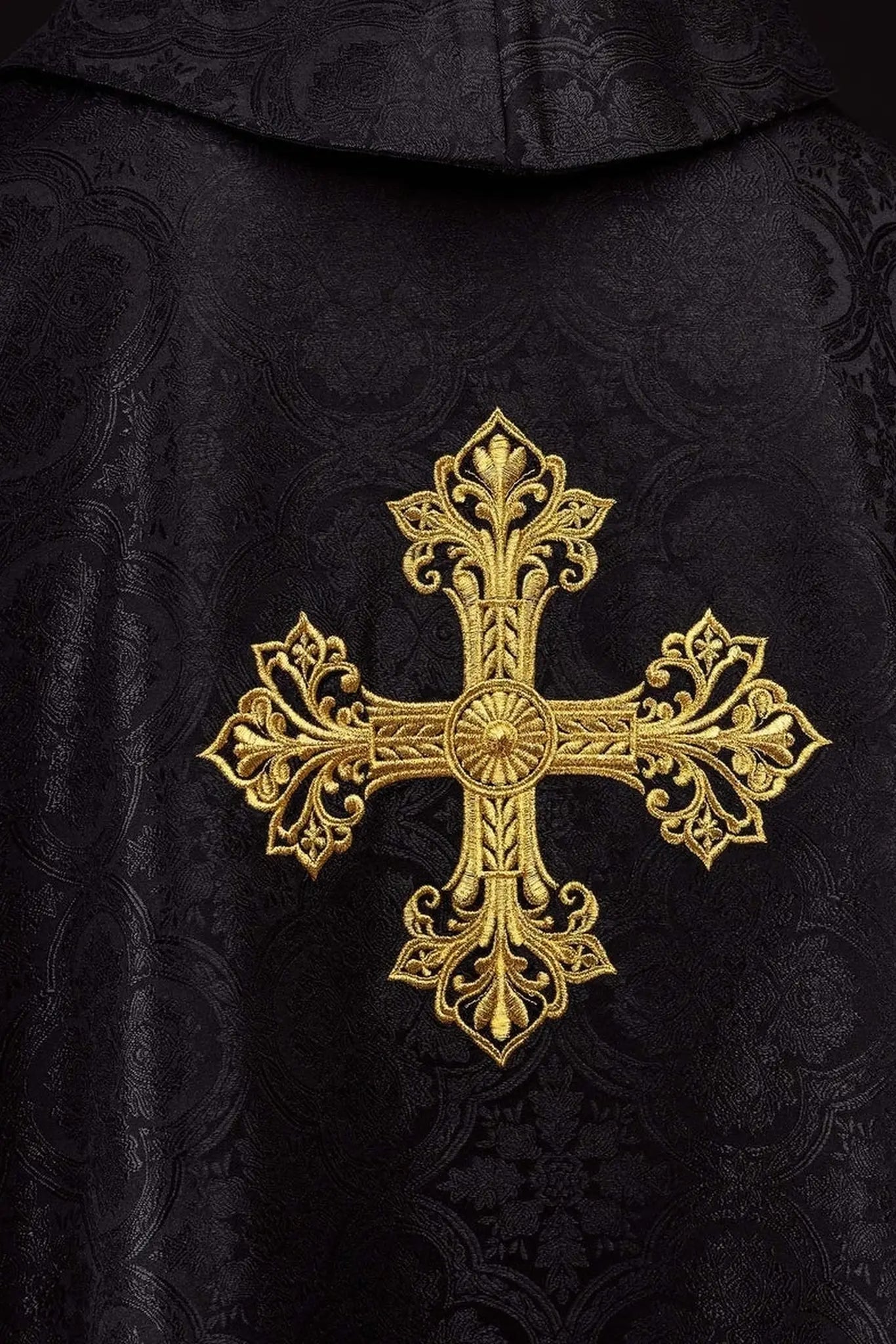 Black chasuble with cross jacquard fabric