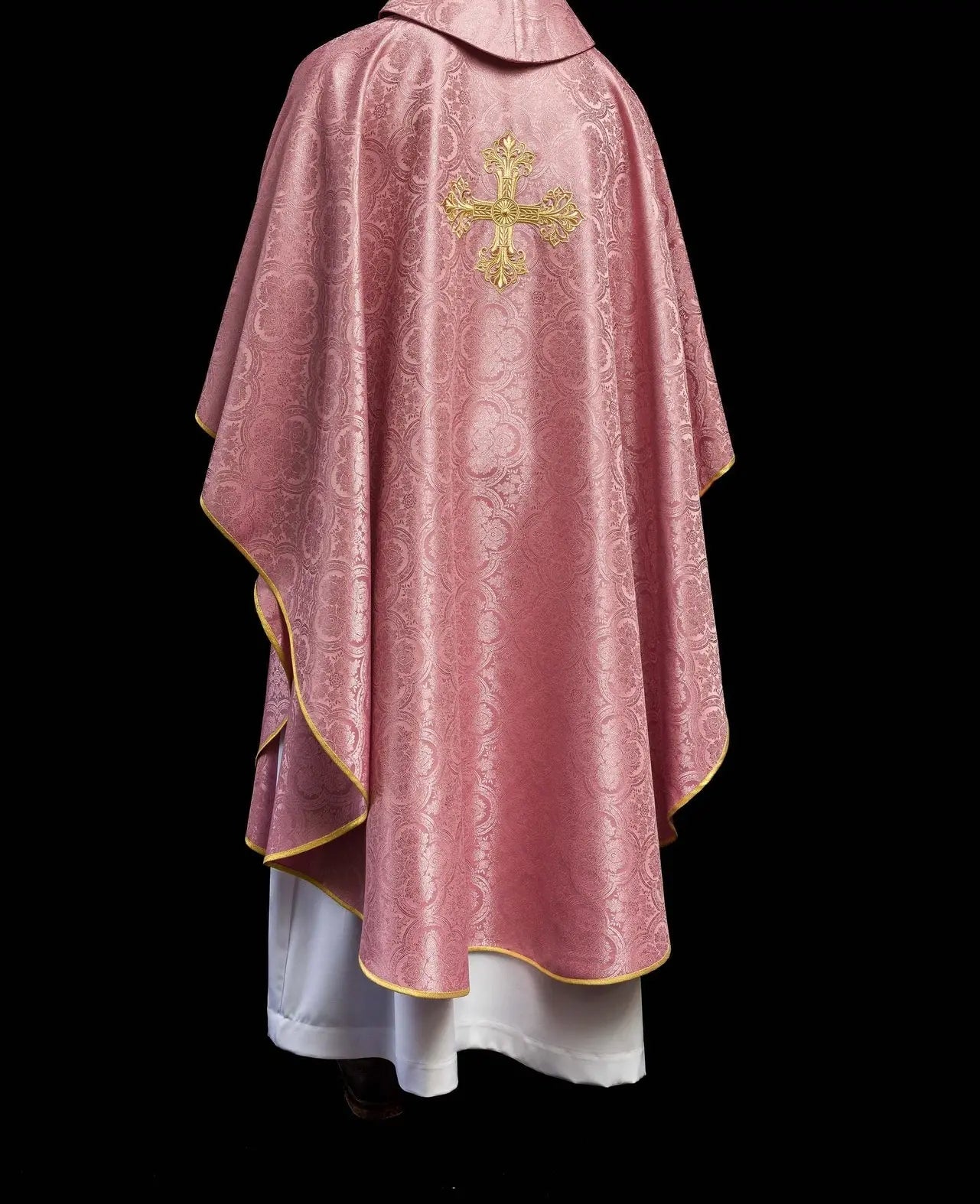 Pink Chasuble with Cross Made from Patterned Fabric