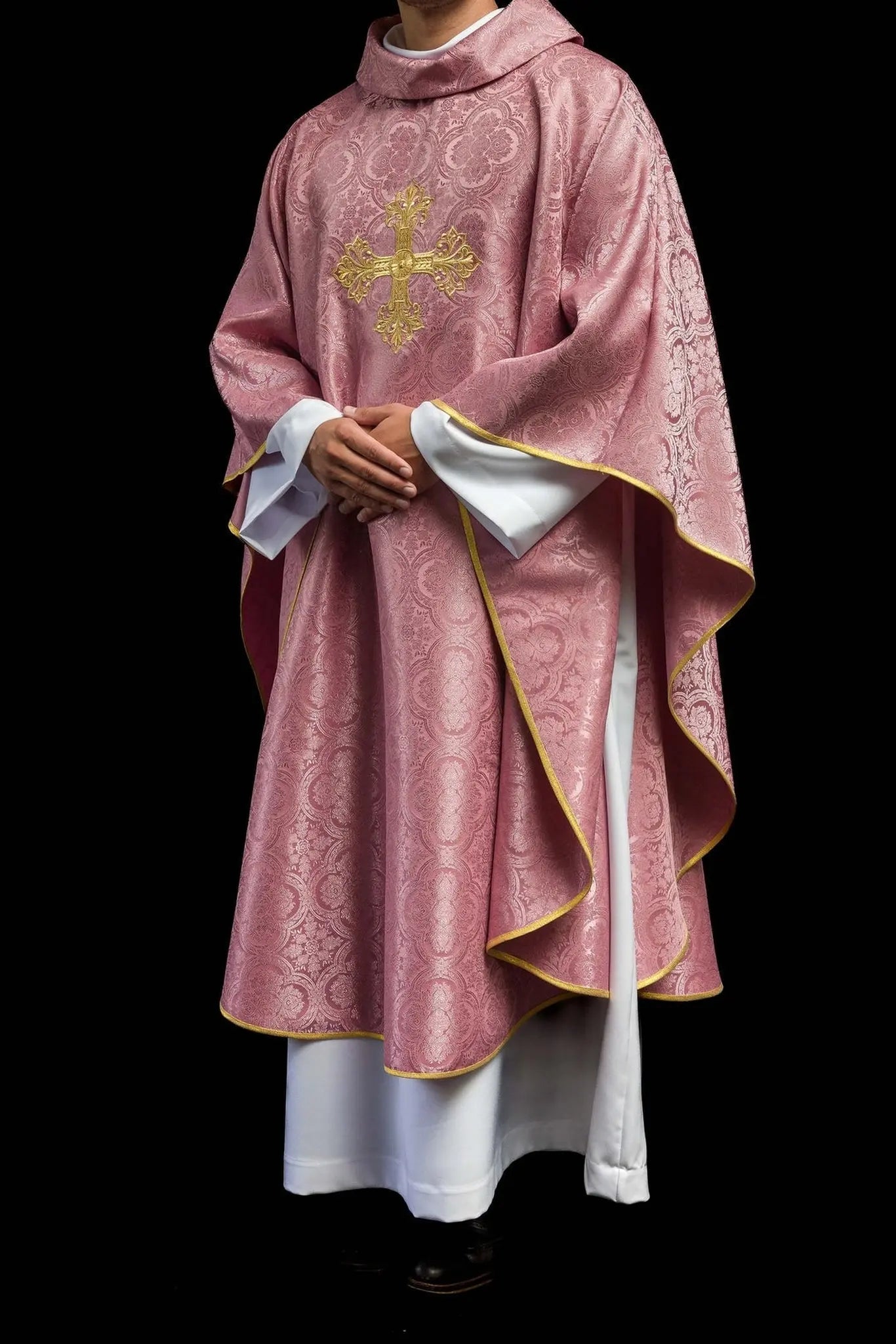 Pink Chasuble with Cross Made from Patterned Fabric