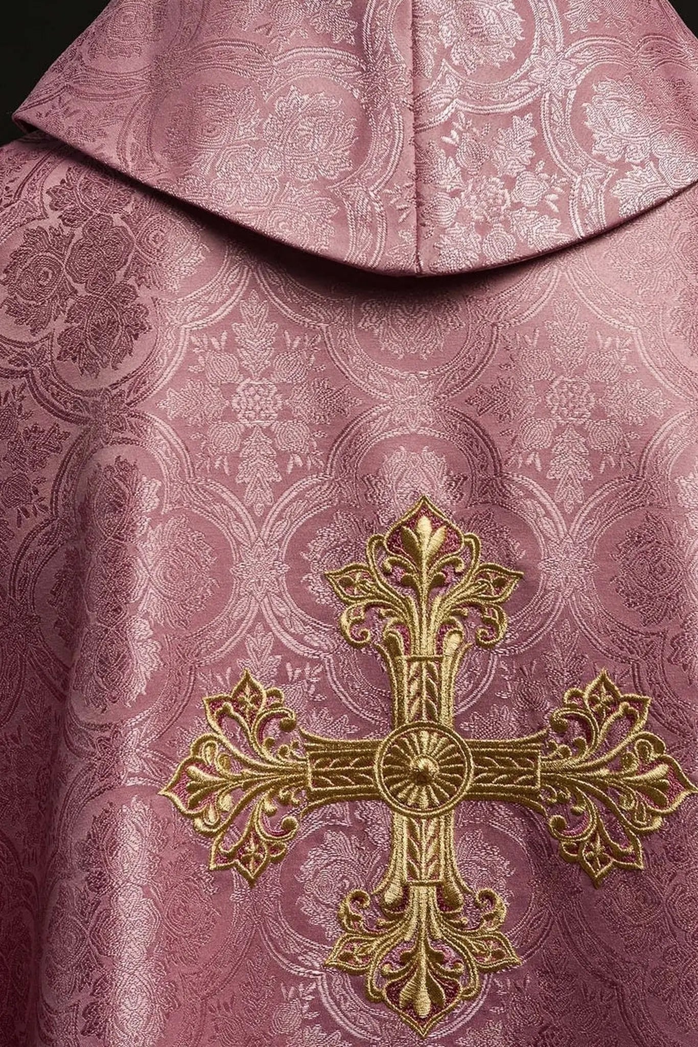 Pink Chasuble with Cross Made from Patterned Fabric