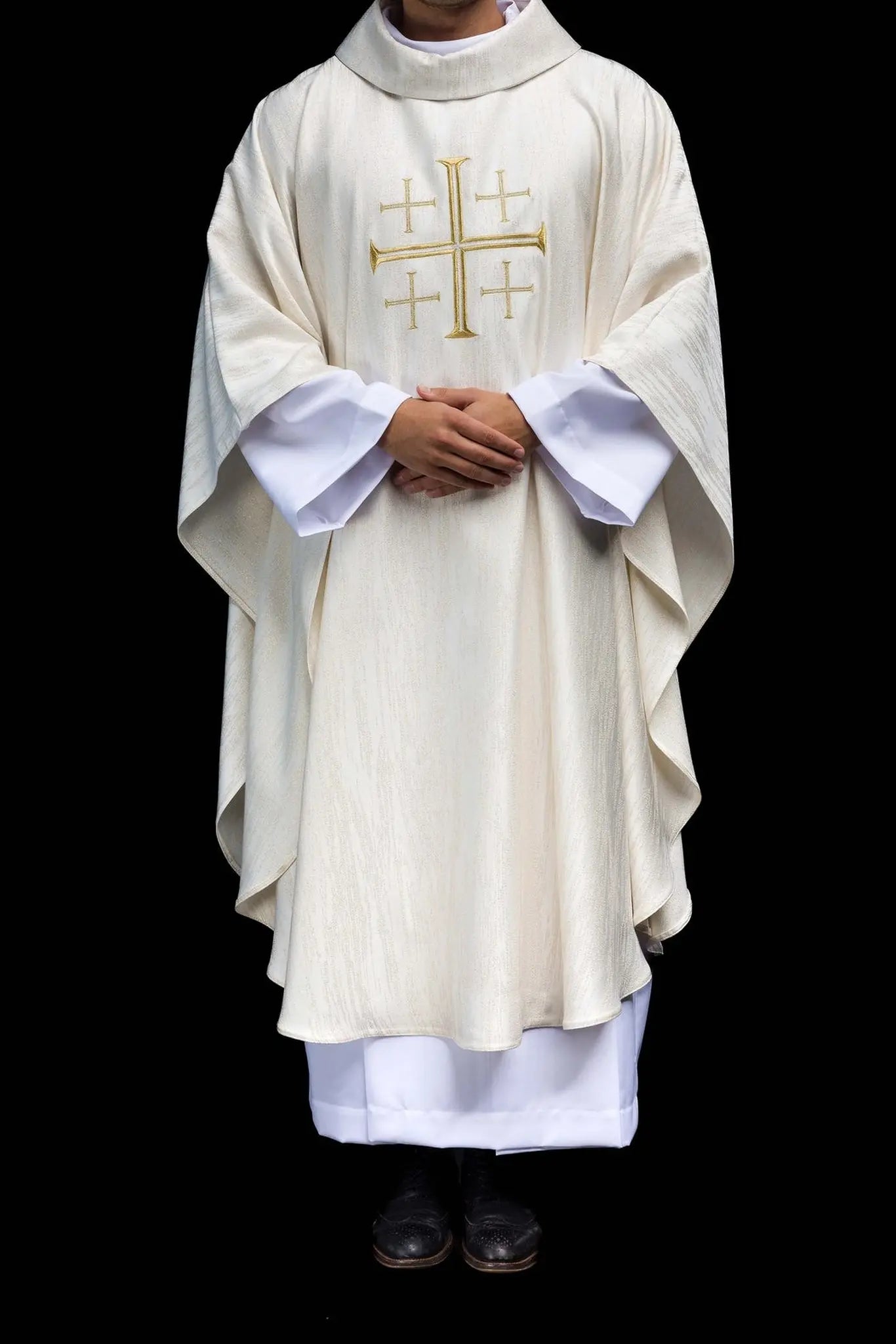 Embroidered Chasuble with Jerusalem Cross Ecru