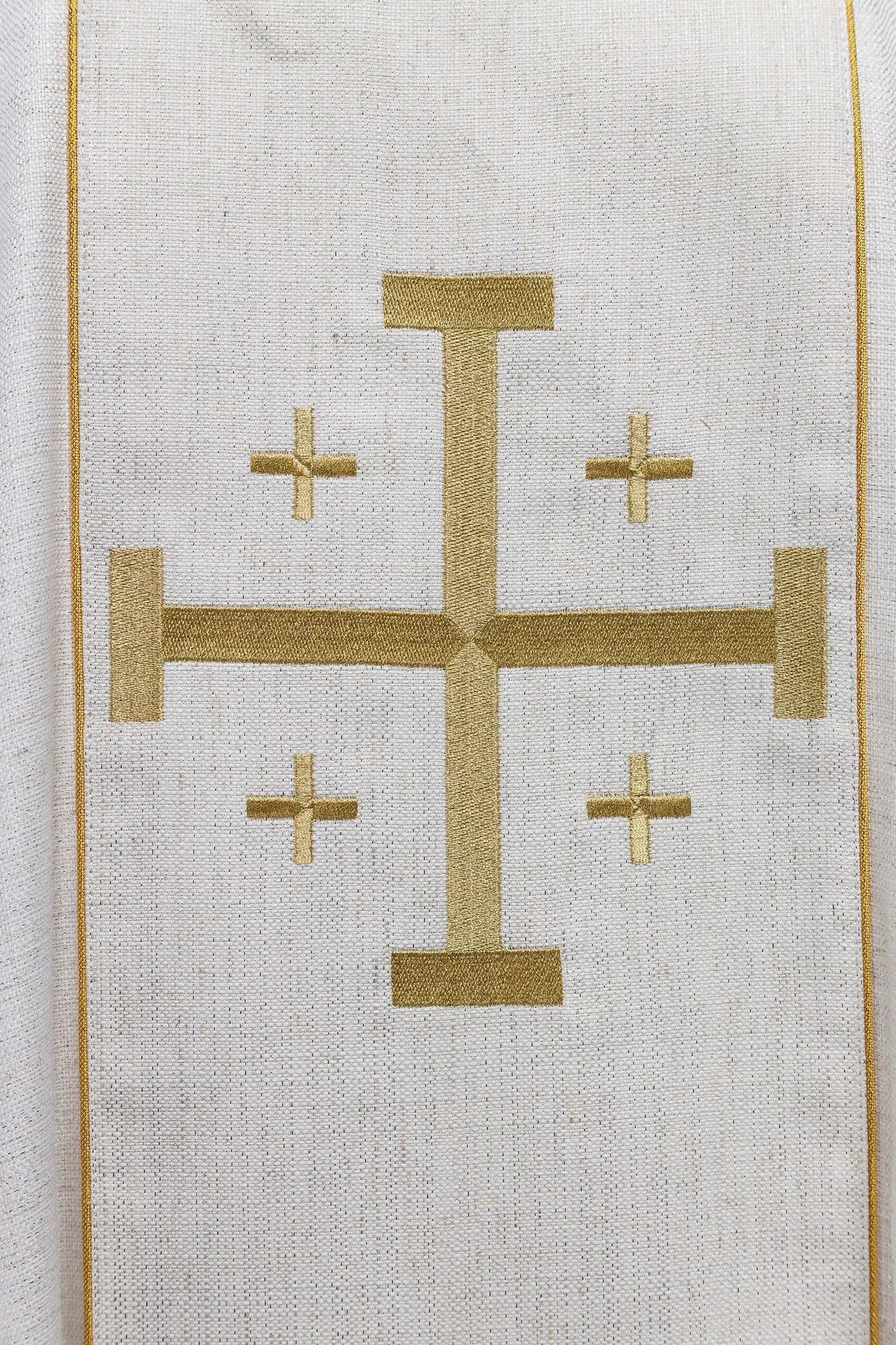 Embroidered Chasuble with Jerusalem Cross Ecru
