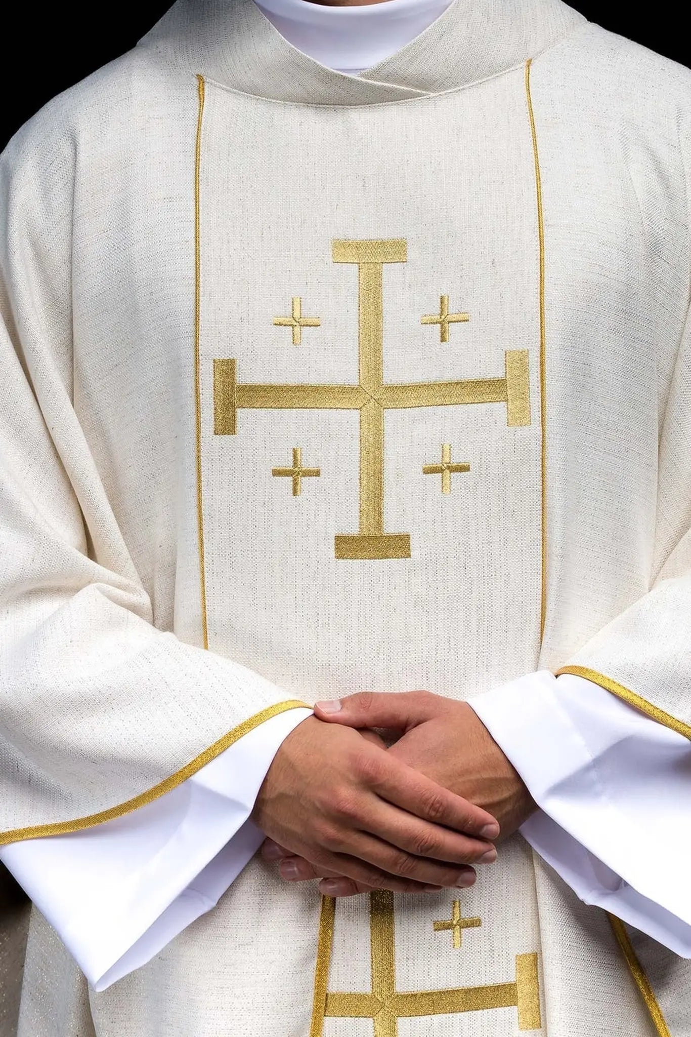 Embroidered Chasuble with Jerusalem Cross Ecru