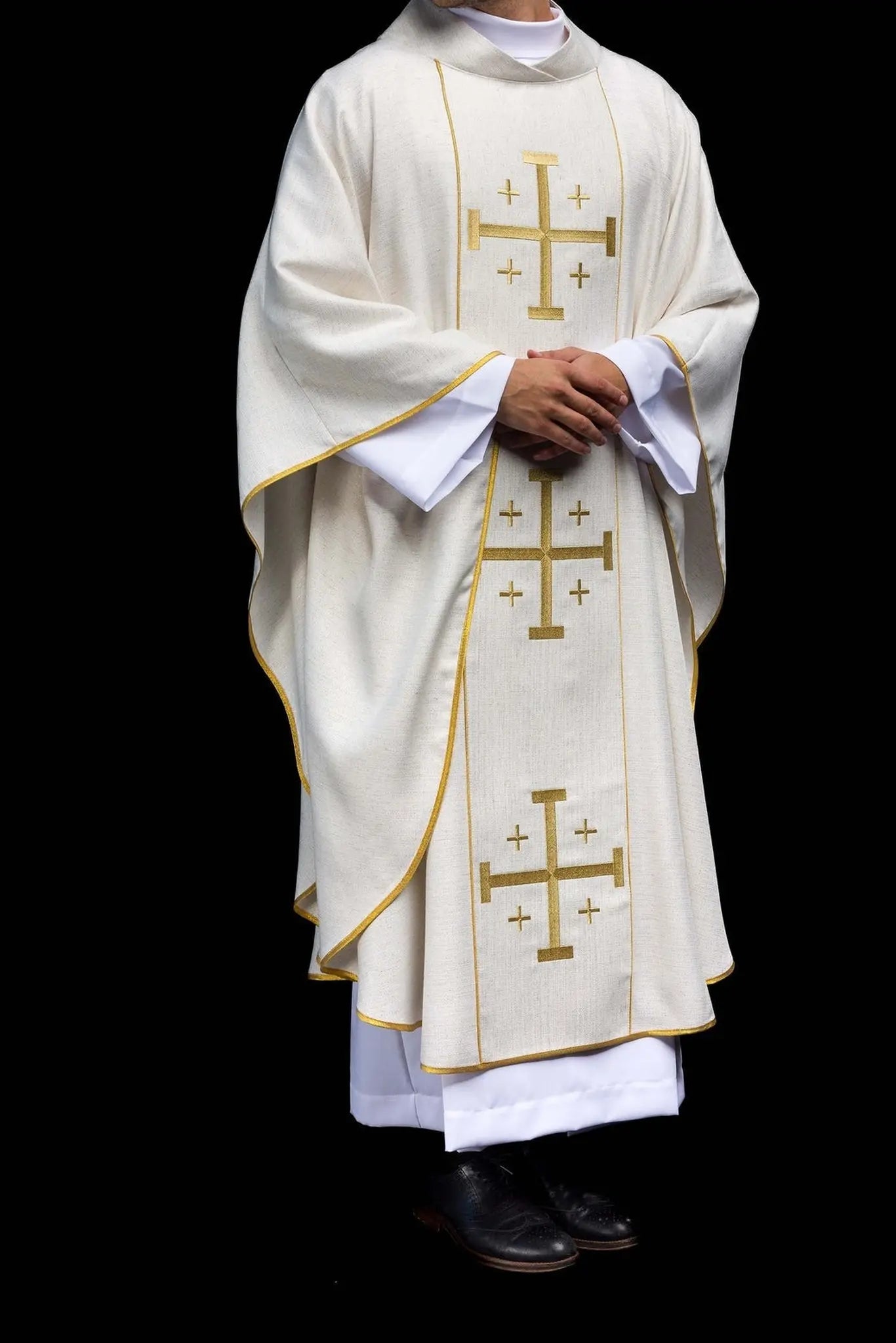 Embroidered Chasuble with Jerusalem Cross Ecru