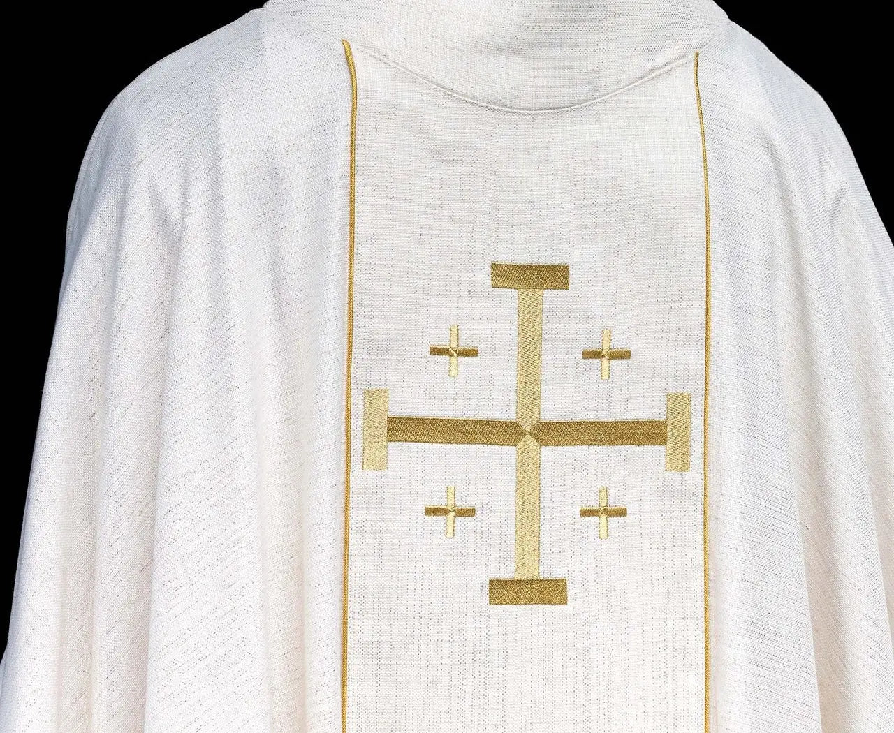 Embroidered Chasuble with Jerusalem Cross Ecru