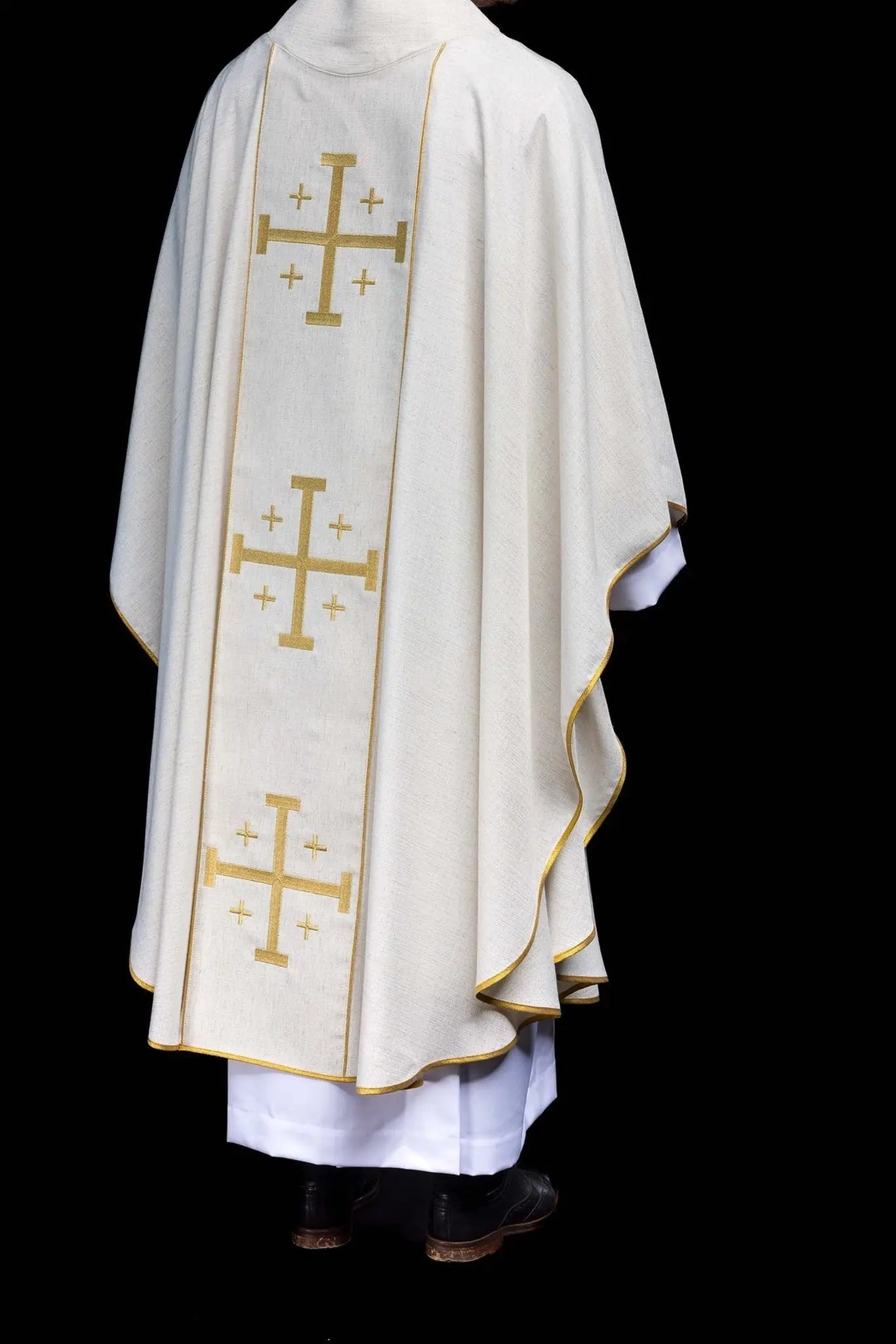 Embroidered Chasuble with Jerusalem Cross Ecru