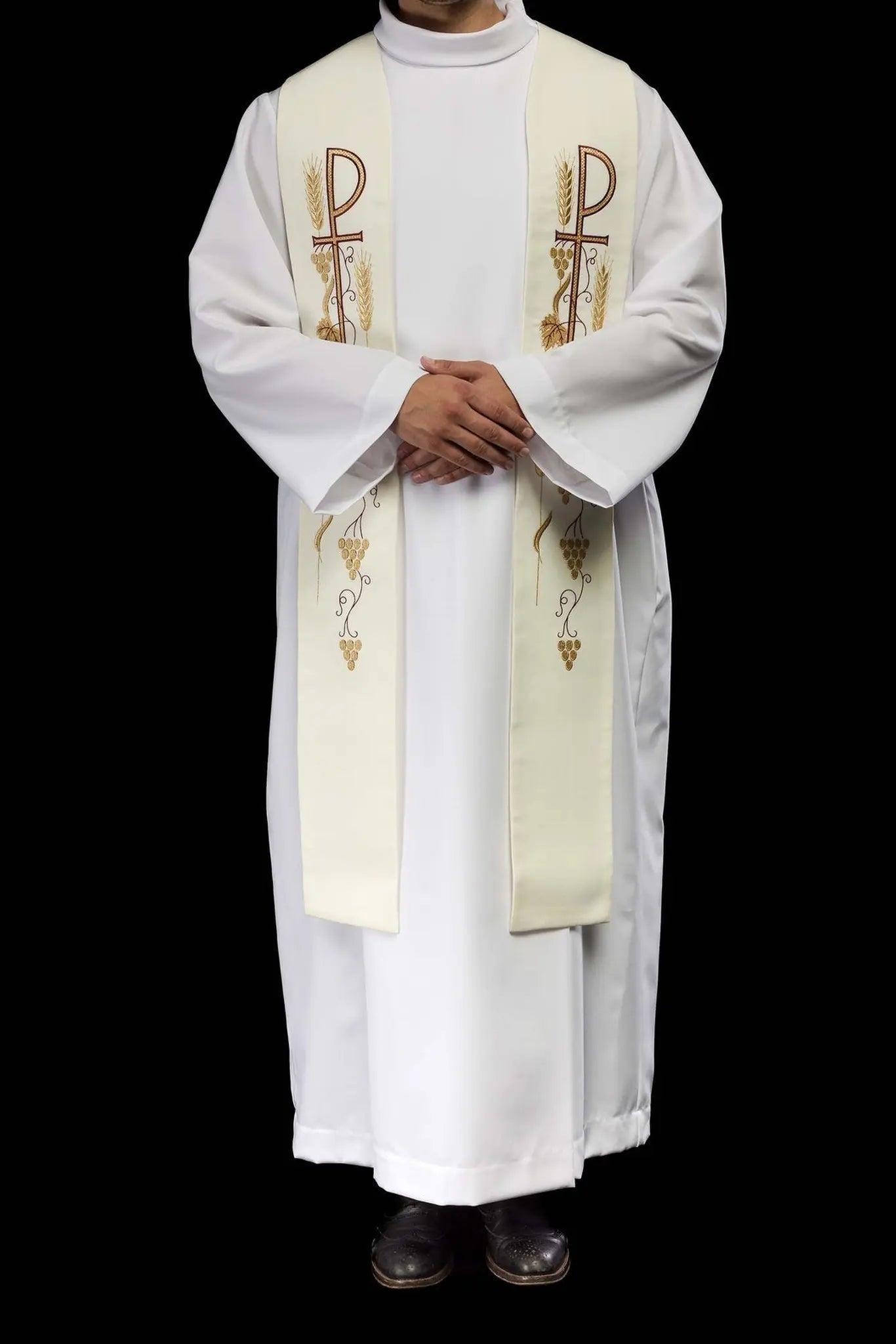 Priestly stole embroidered cross with grapes ecru