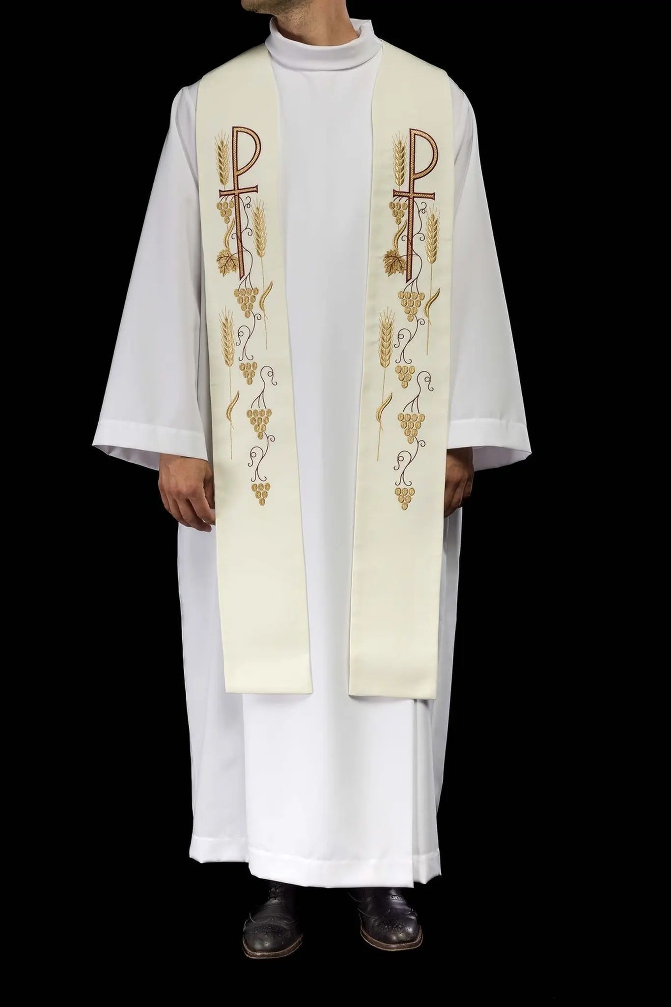 Étoles sacerdotales brodées croix avec raisins écru