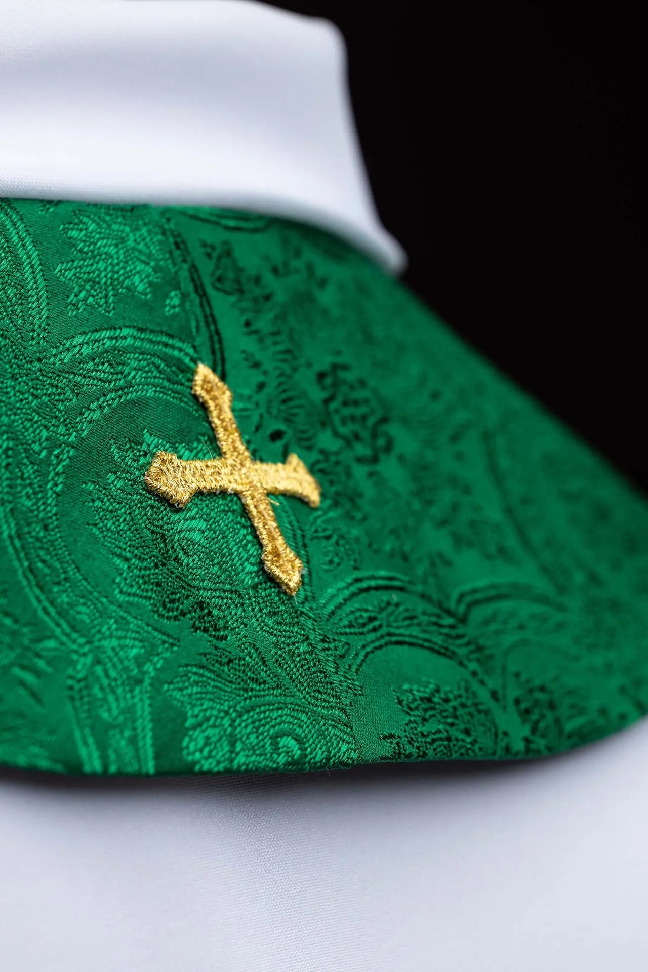 Green Jacquard Stole with Gold Cross Embroidery