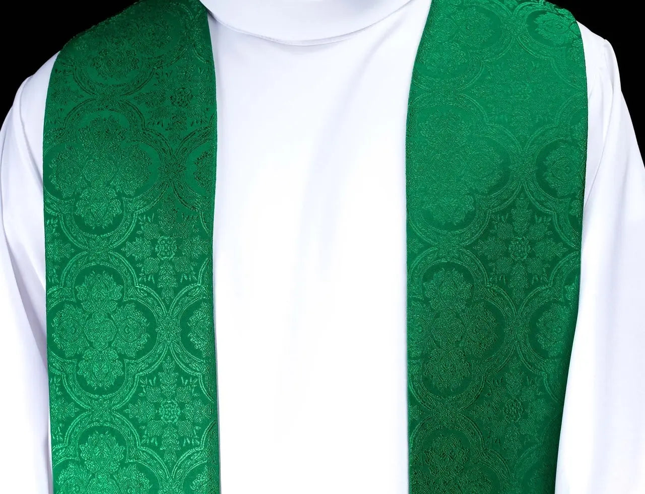 Green Jacquard Stole with Gold Cross Embroidery