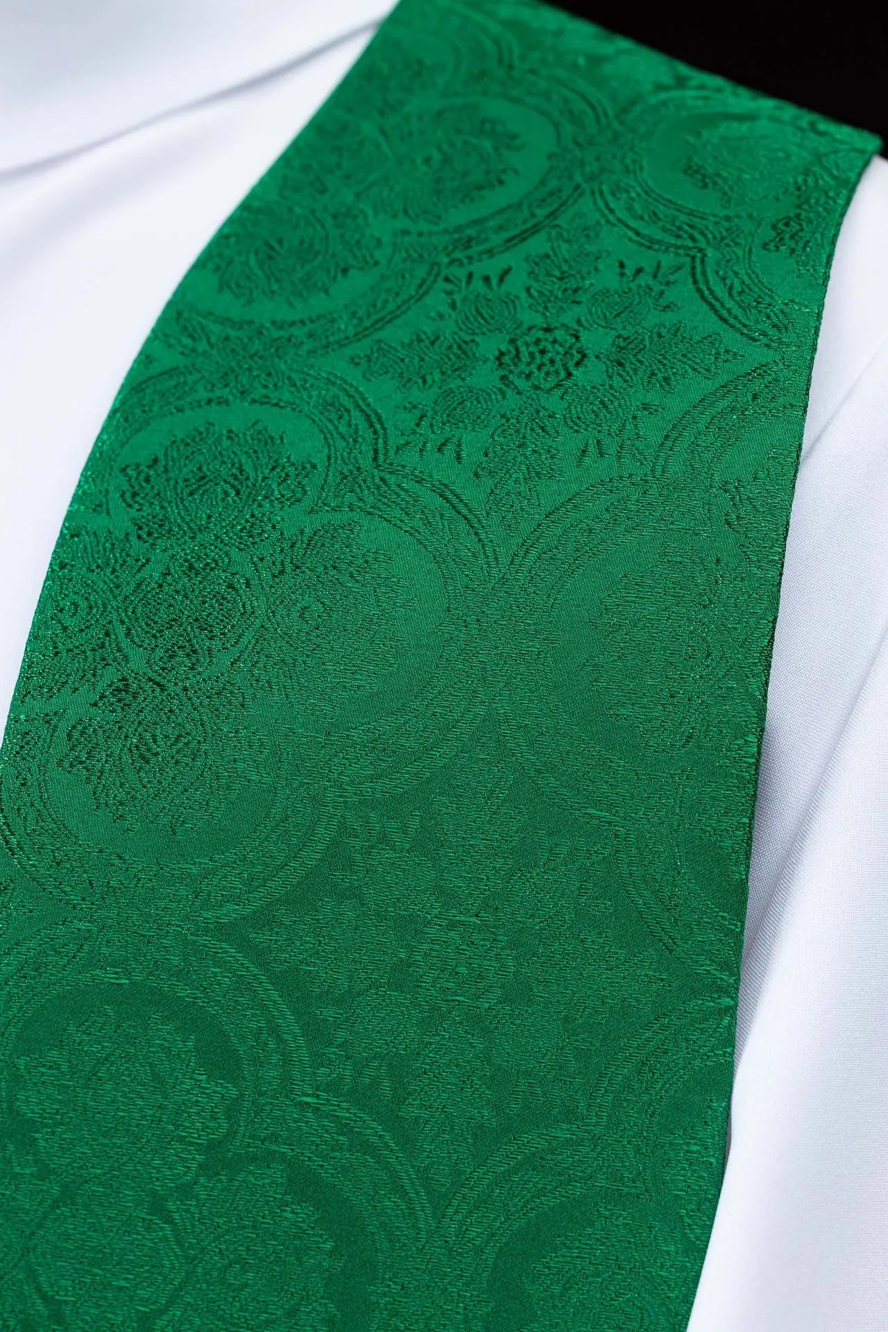 Green Jacquard Stole with Gold Cross Embroidery