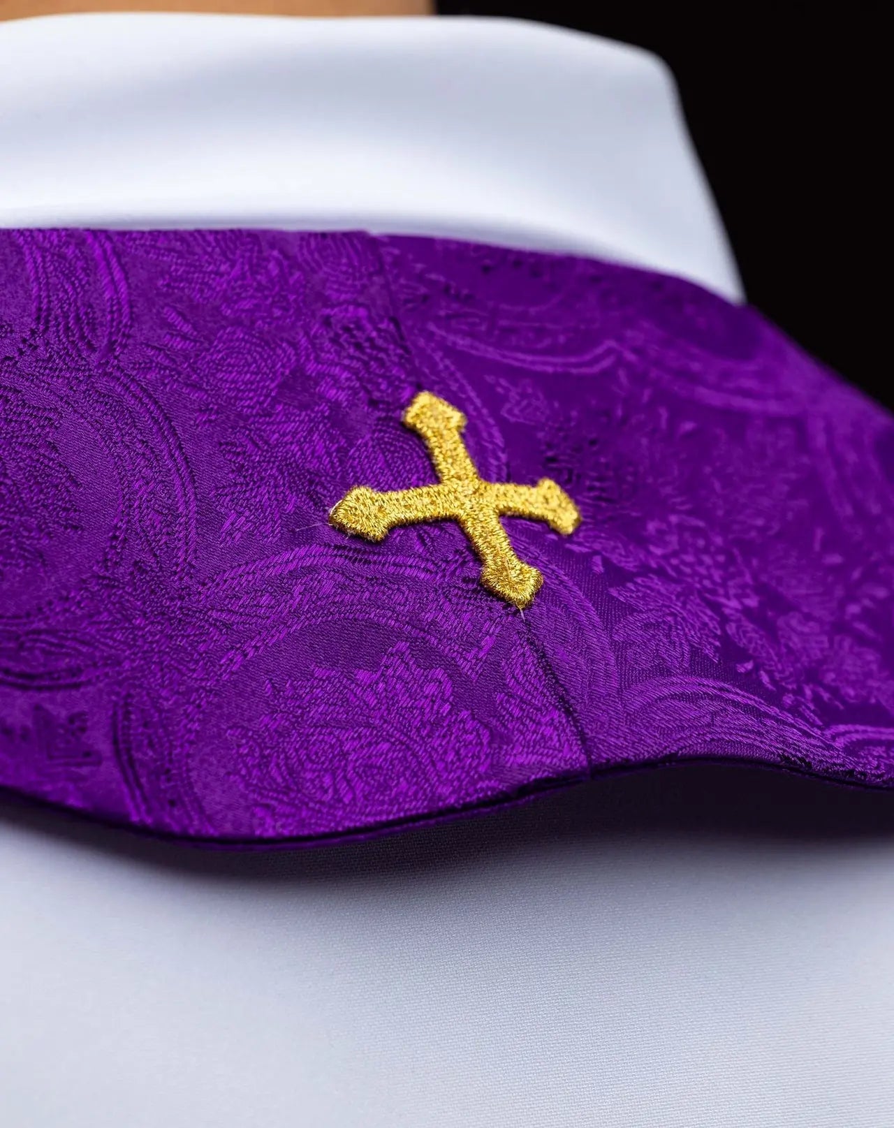 Purple Jacquard Stole with Gold Cross Embroidery