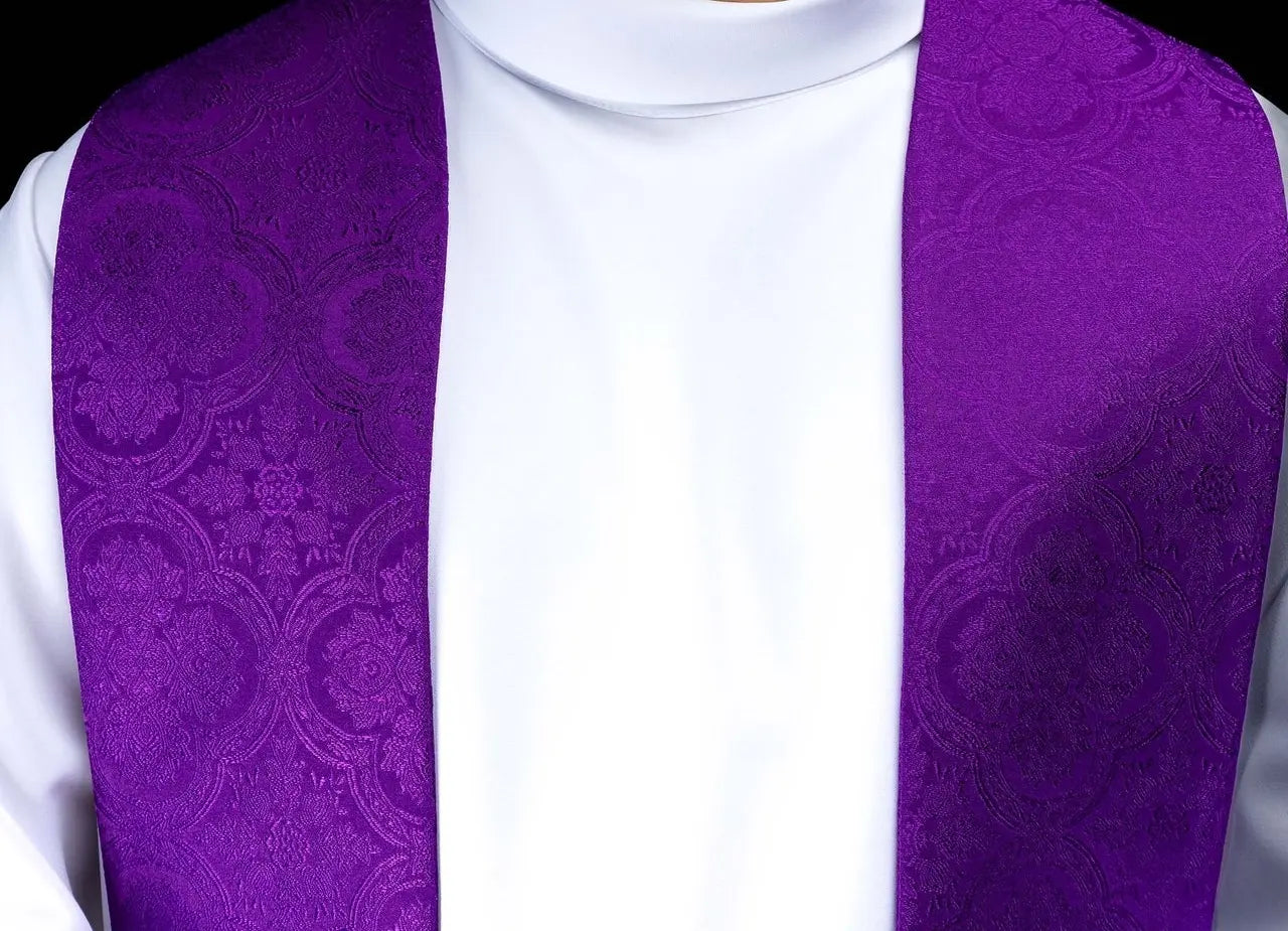 Purple Jacquard Stole with Gold Cross Embroidery