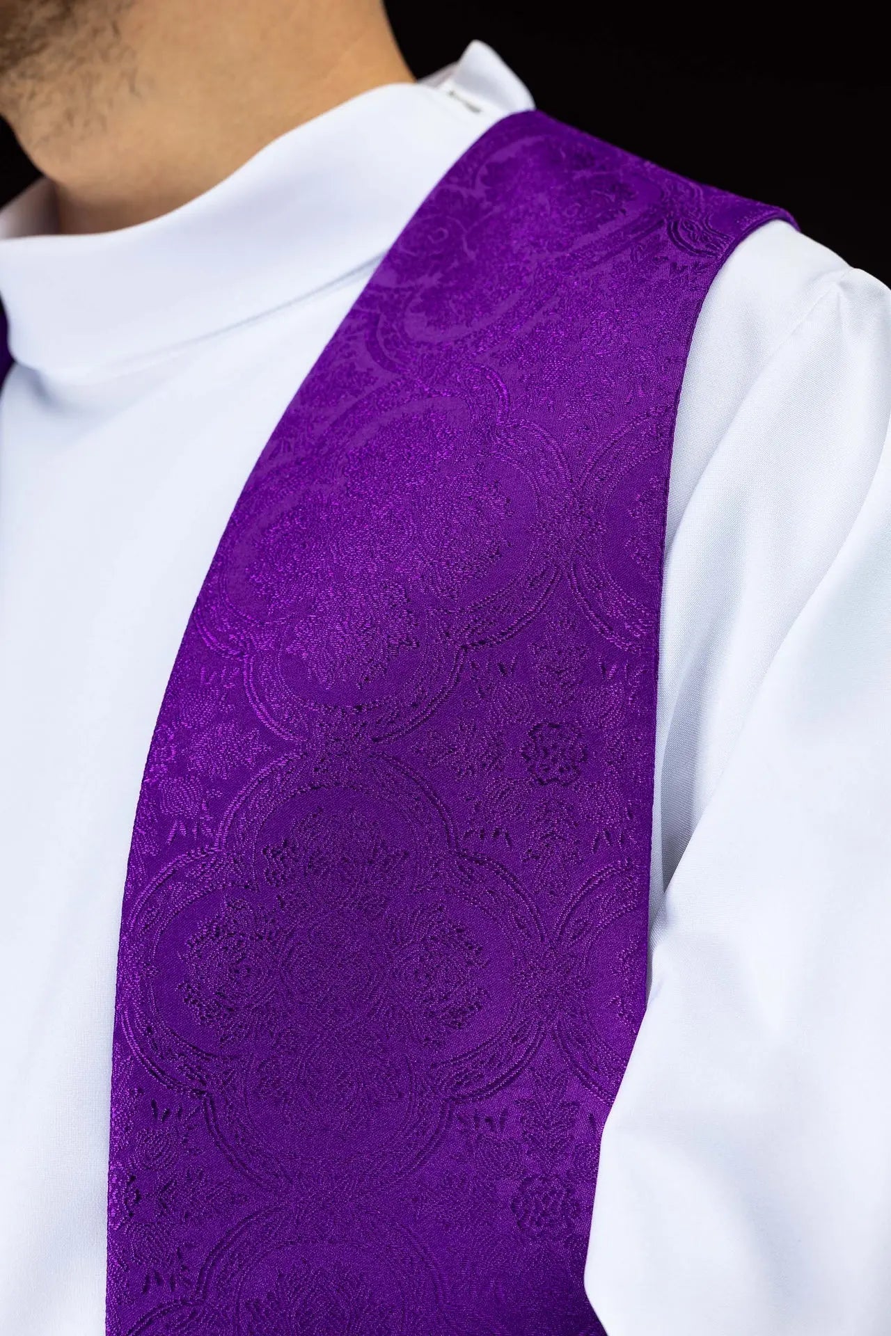 Purple Jacquard Stole with Gold Cross Embroidery