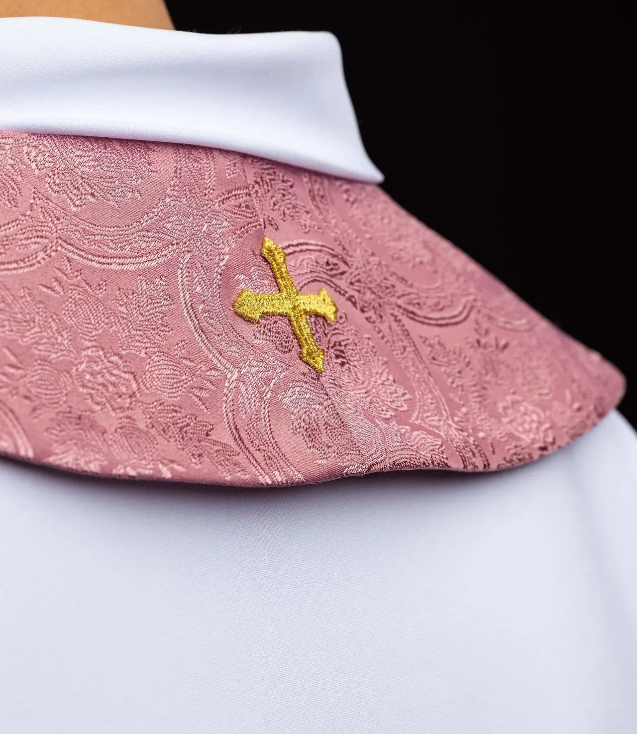Pink Jacquard Stole with Gold Cross Embroidery