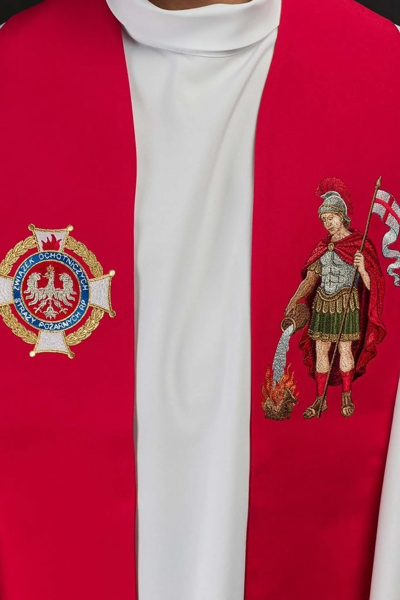 Étole brodée avec l'image de Saint Florian