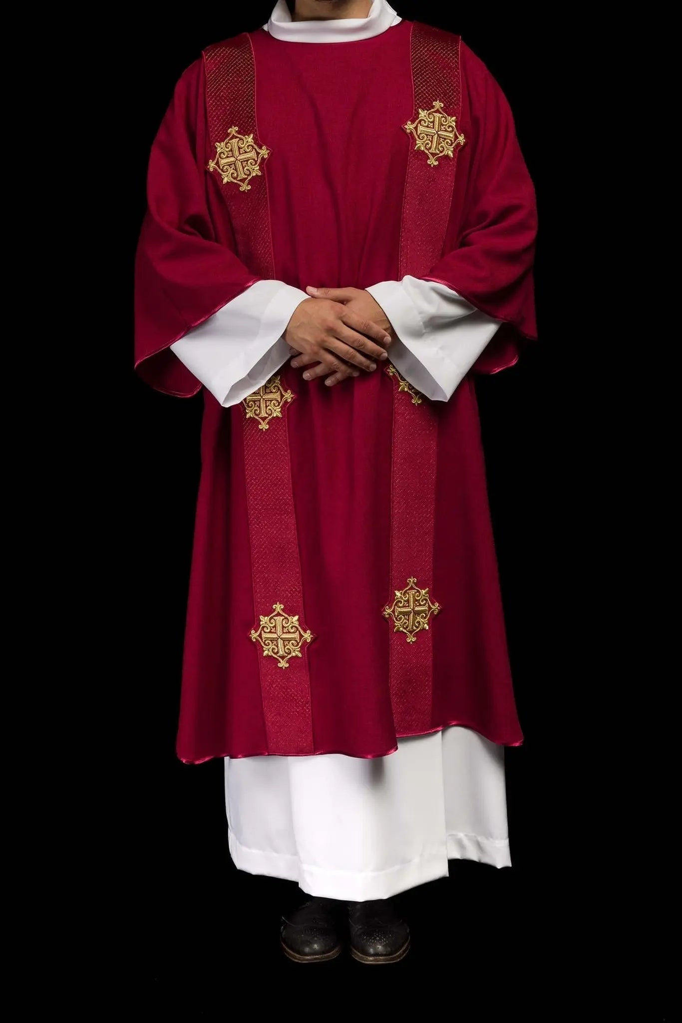 Red Dalmatic with Velvet Bands and Cross Symbols