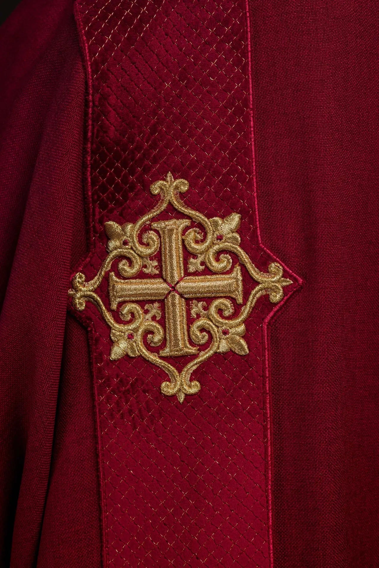 Red Dalmatic with Velvet Bands and Cross Symbols