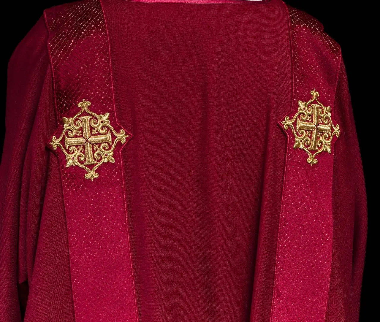 Red Dalmatic with Velvet Bands and Cross Symbols