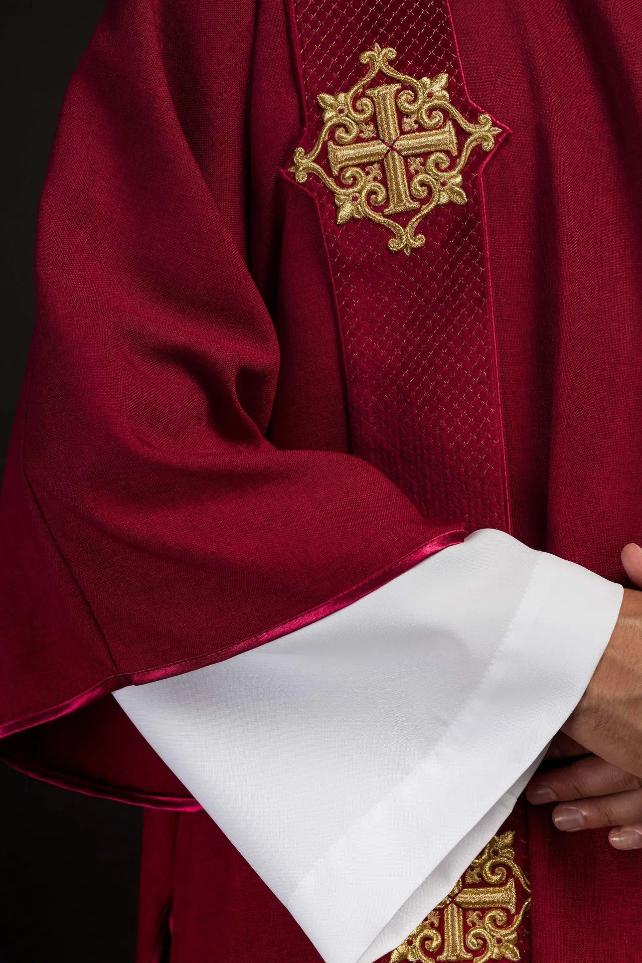 Red Dalmatic with Velvet Bands and Cross Symbols
