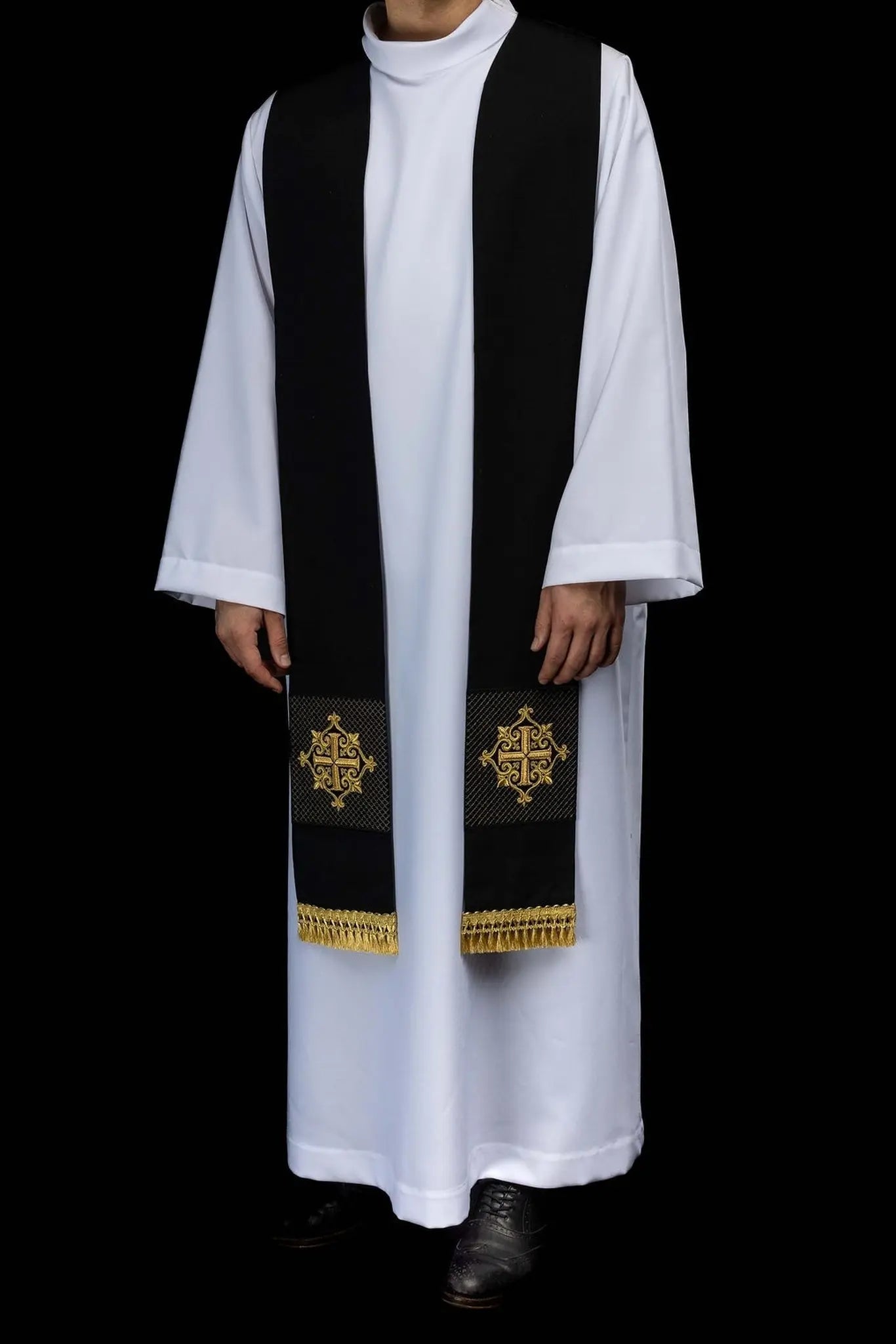 Black Velvet Stole with Gold Cross Embroidery