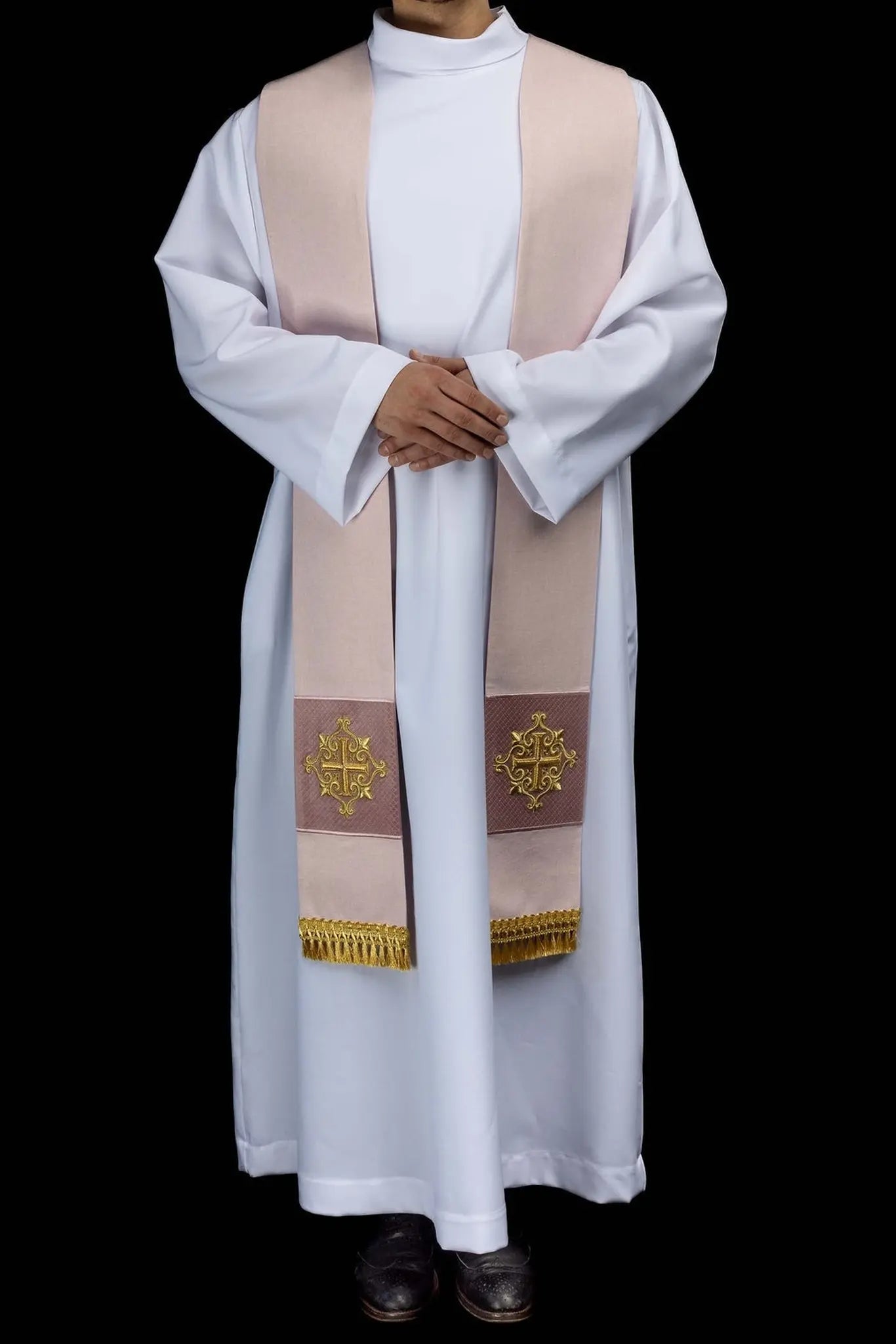 Pink Velvet Stole with Gold Cross Embroidery