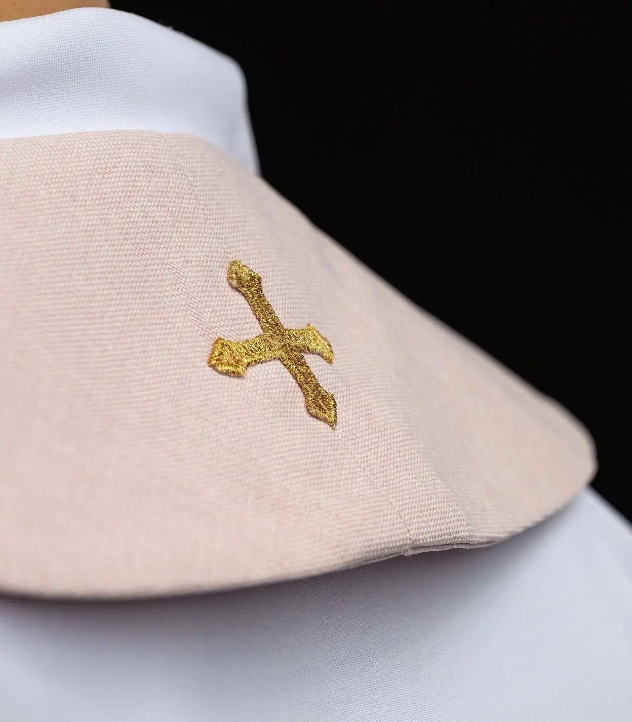 Pink Velvet Stole with Gold Cross Embroidery