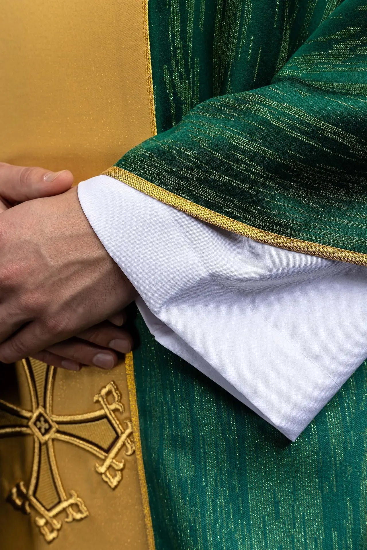 Green Chasuble with Embroidered Cross on Decorative Orphrey