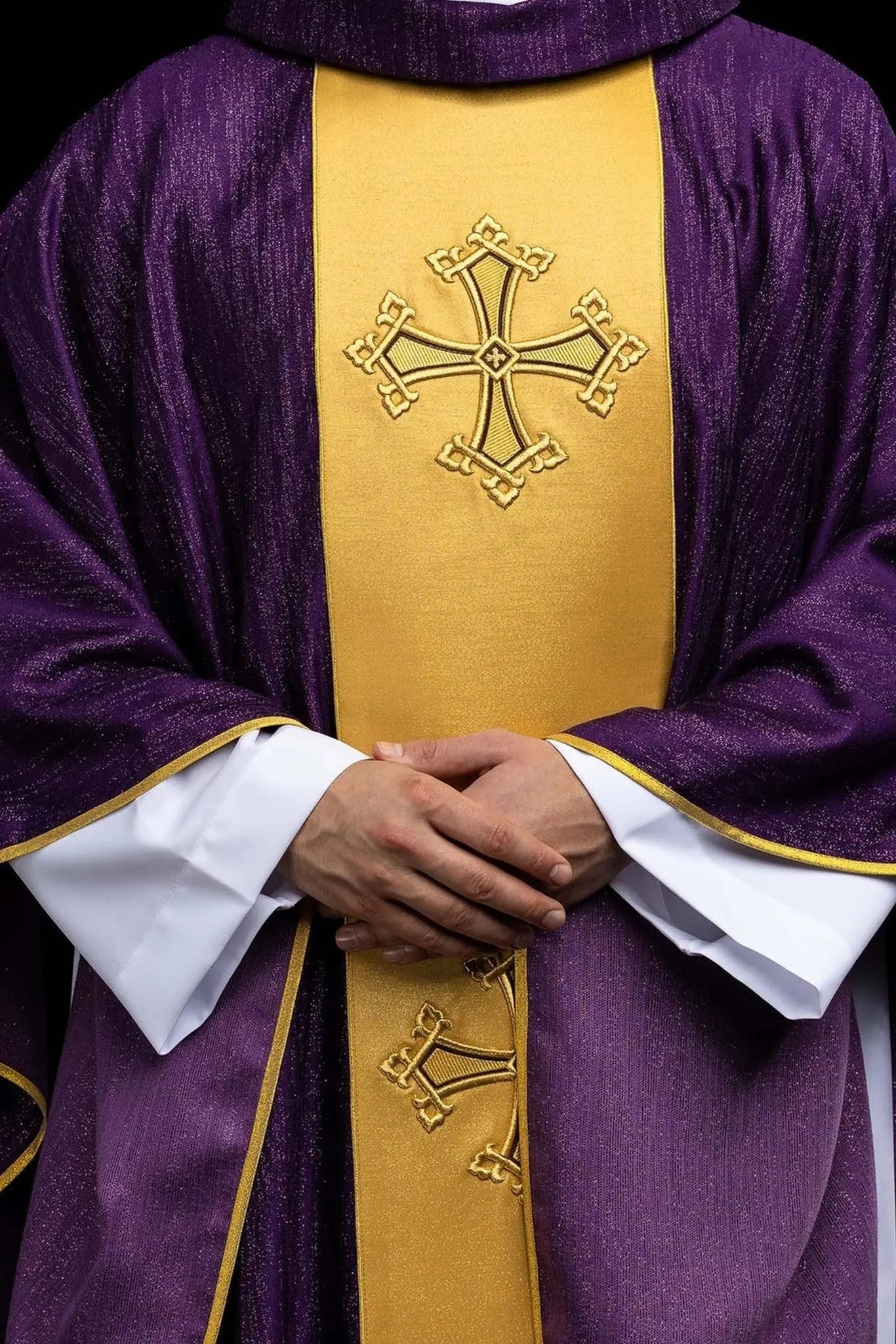 Purple Chasuble with Gold Orphrey and Cross Embroidery