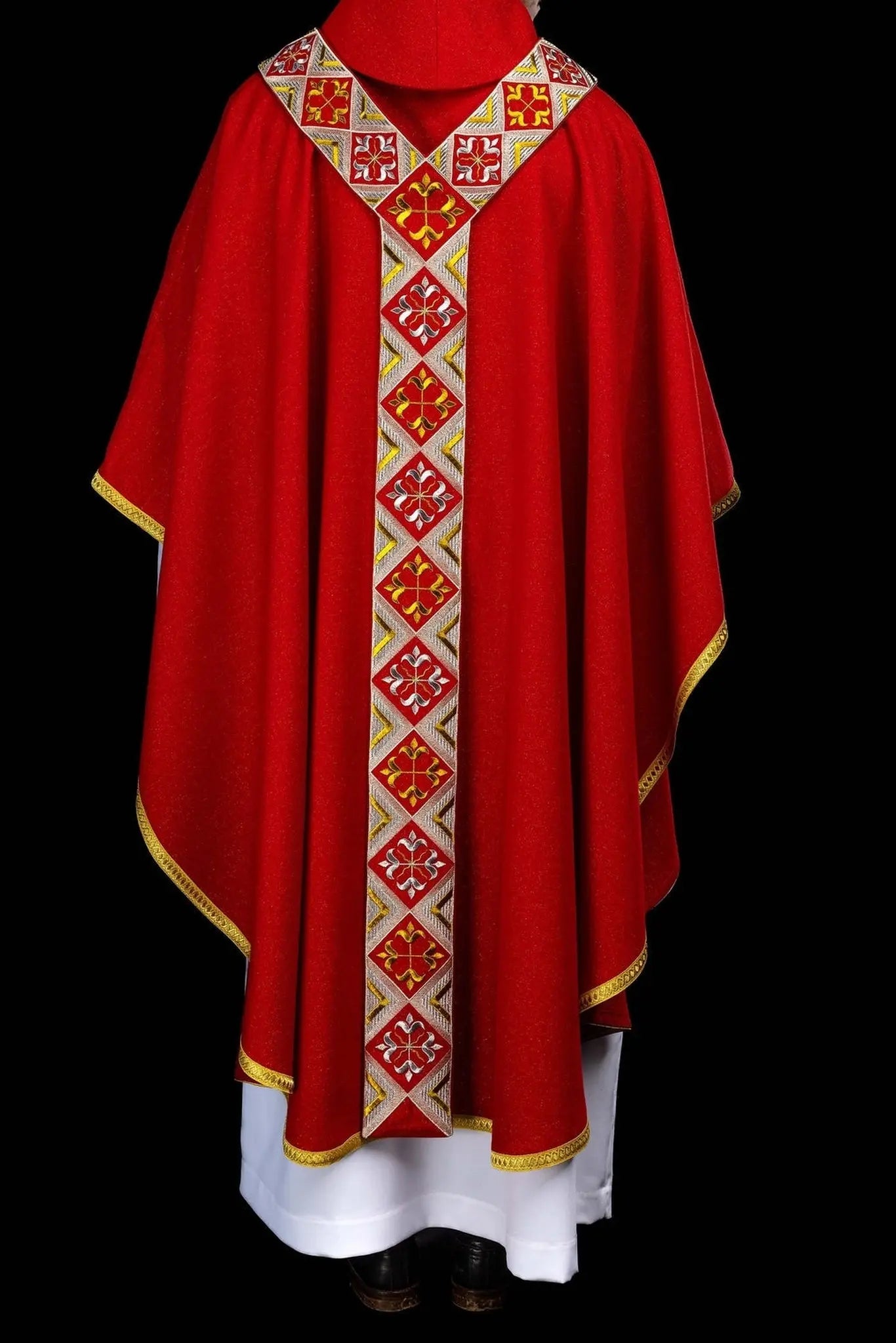 Red Chasuble Set with Embroidered Orphrey