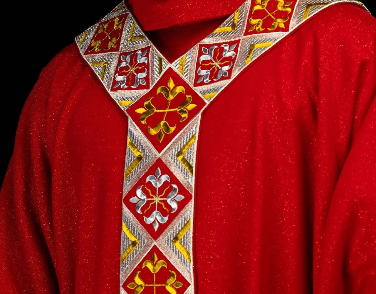 Red Chasuble Set with Embroidered Orphrey