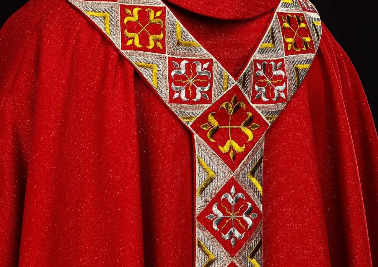 Red Chasuble Set with Embroidered Orphrey