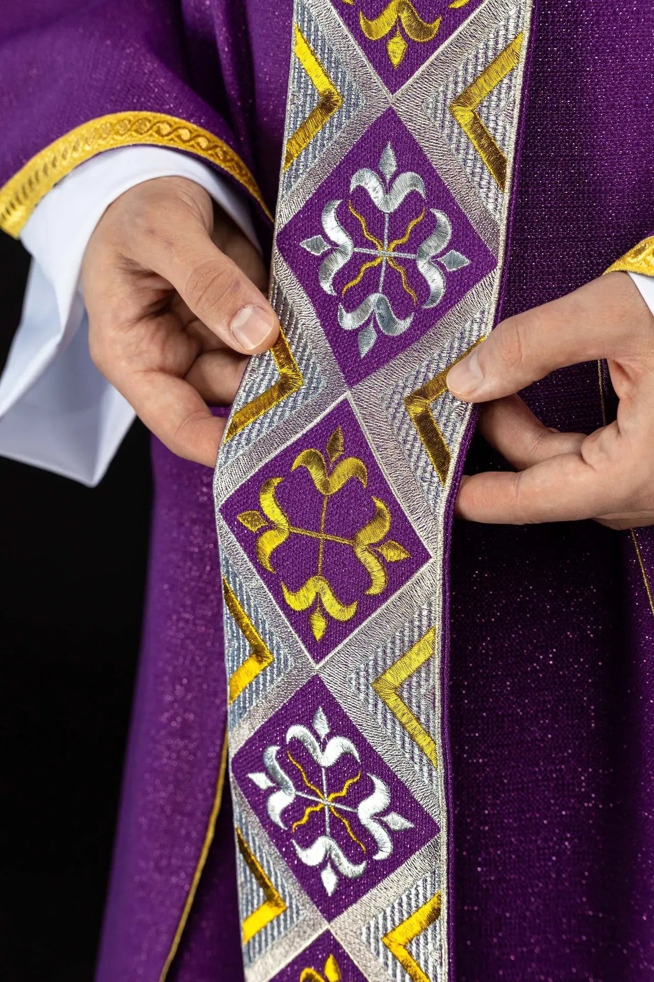 Purple Chasuble Set with Embroidered Orphrey