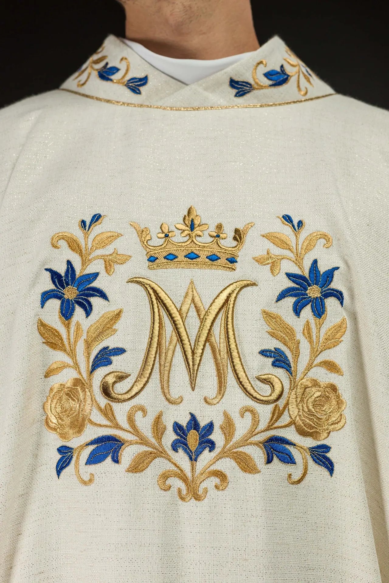 Embroidered Chasuble with Marian Motif – Ecru