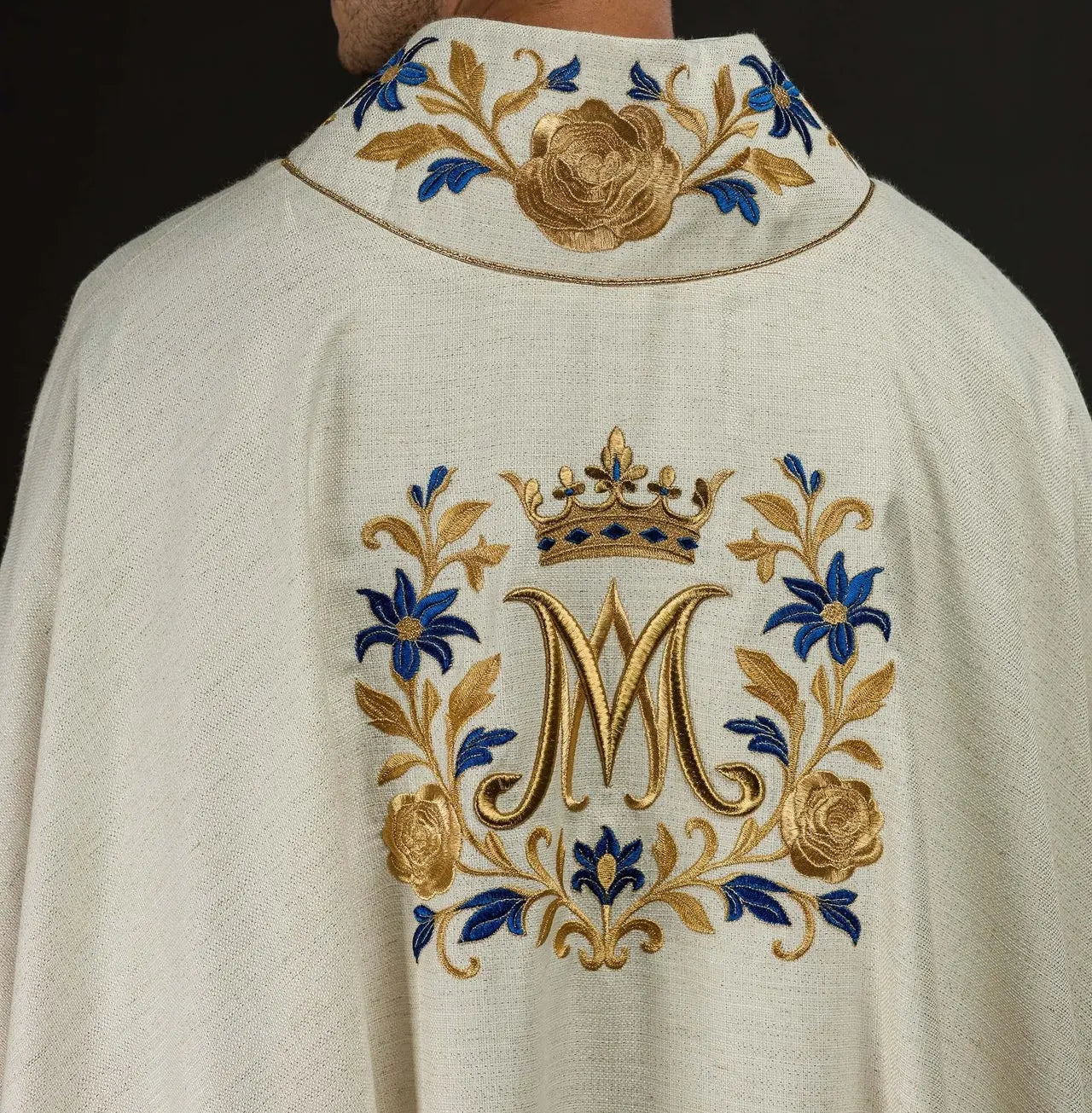 Embroidered Chasuble with Marian Motif – Ecru