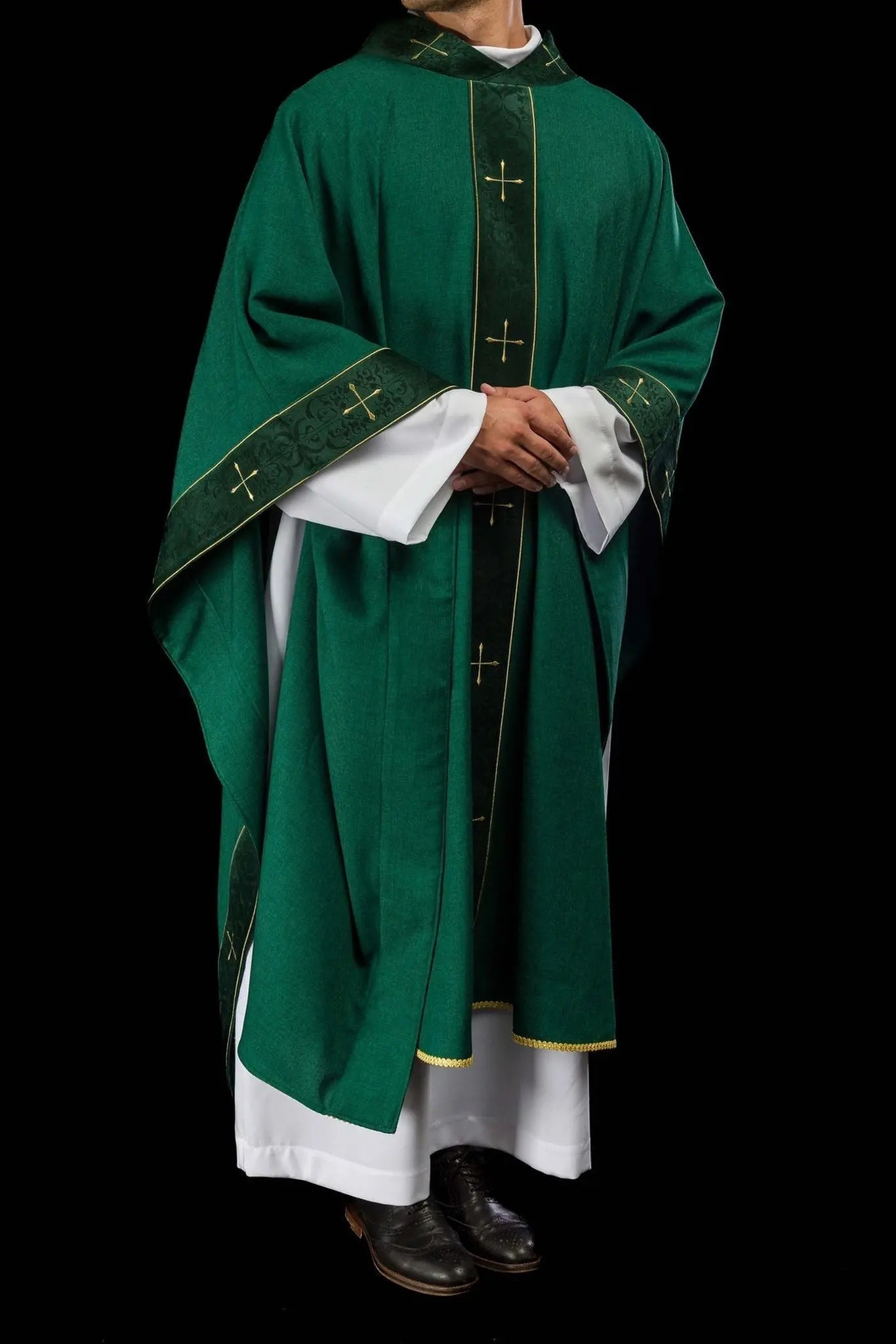 Green Chasuble with Embroidered Band and Cross-Embroidered Collar