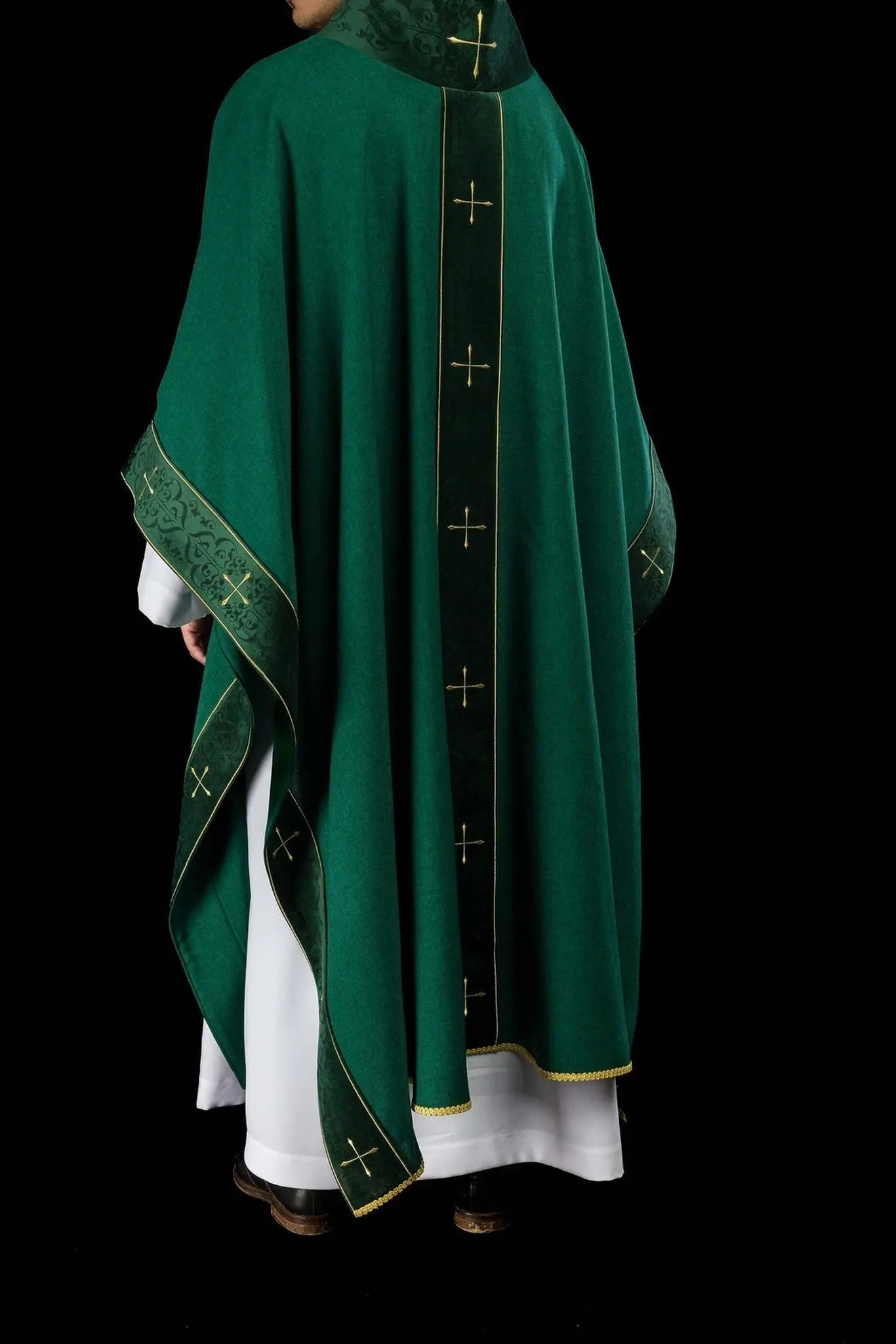 Green Chasuble with Embroidered Band and Cross-Embroidered Collar