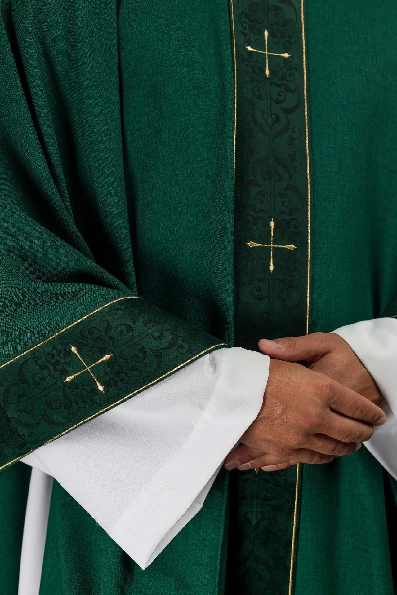 Green Chasuble with Embroidered Band and Cross-Embroidered Collar
