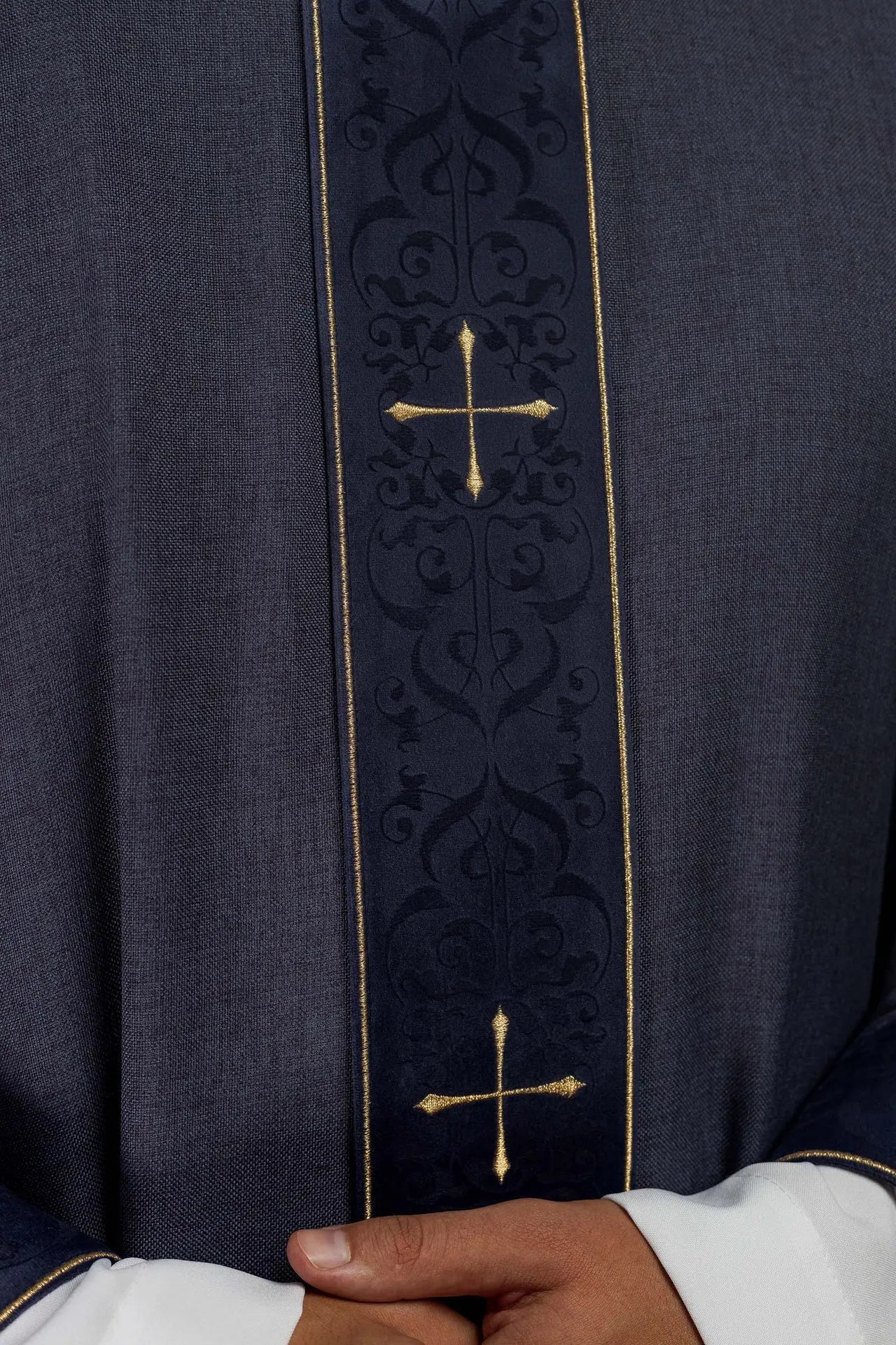 Purple Chasuble with Embroidered Band and Cross-Embroidered Collar
