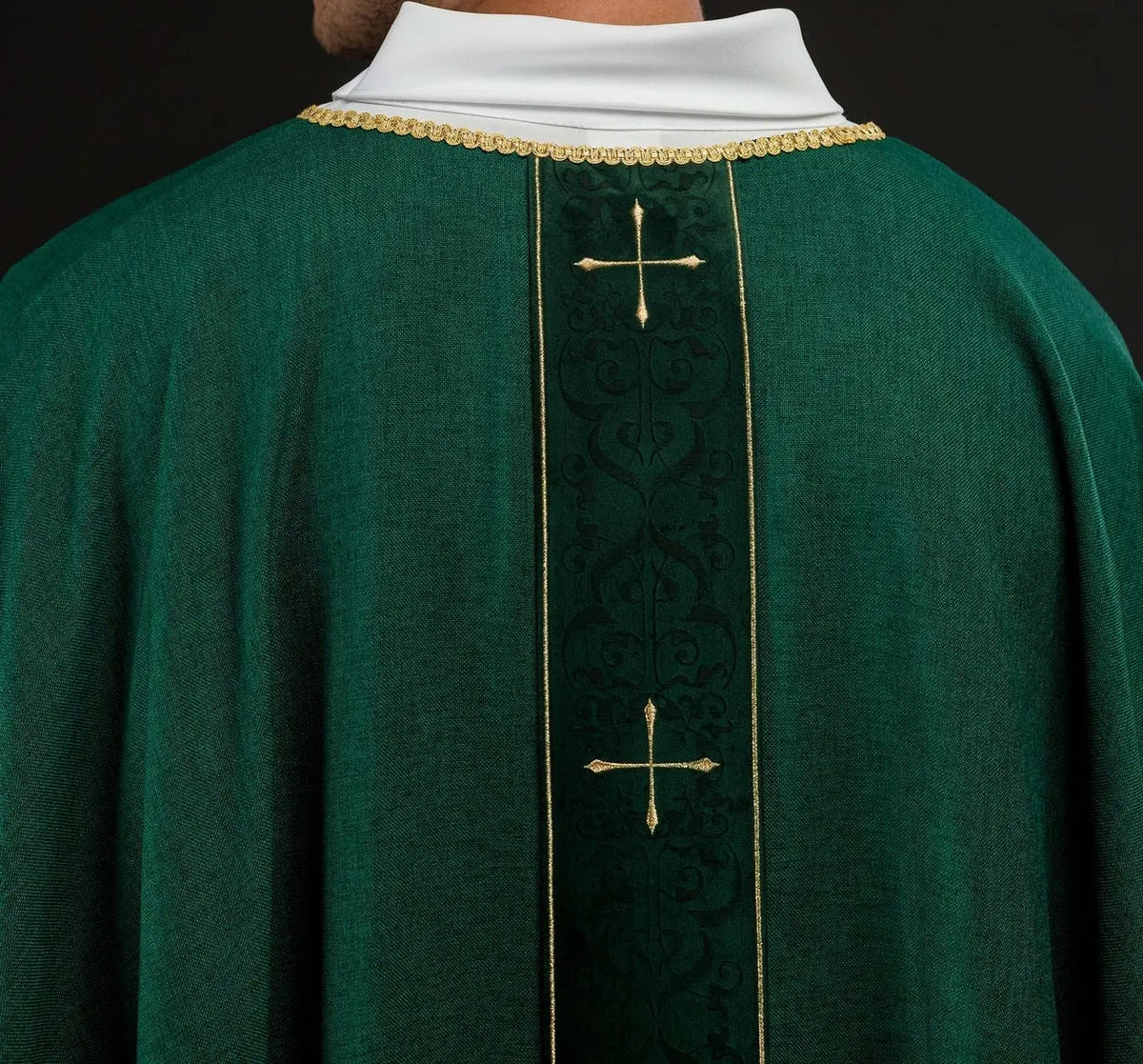 Green Chasuble with Embroidered Band and Cross Motif