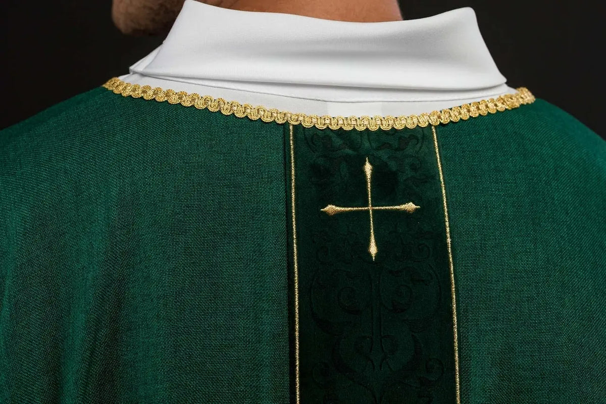 Green Chasuble with Embroidered Band and Cross Motif